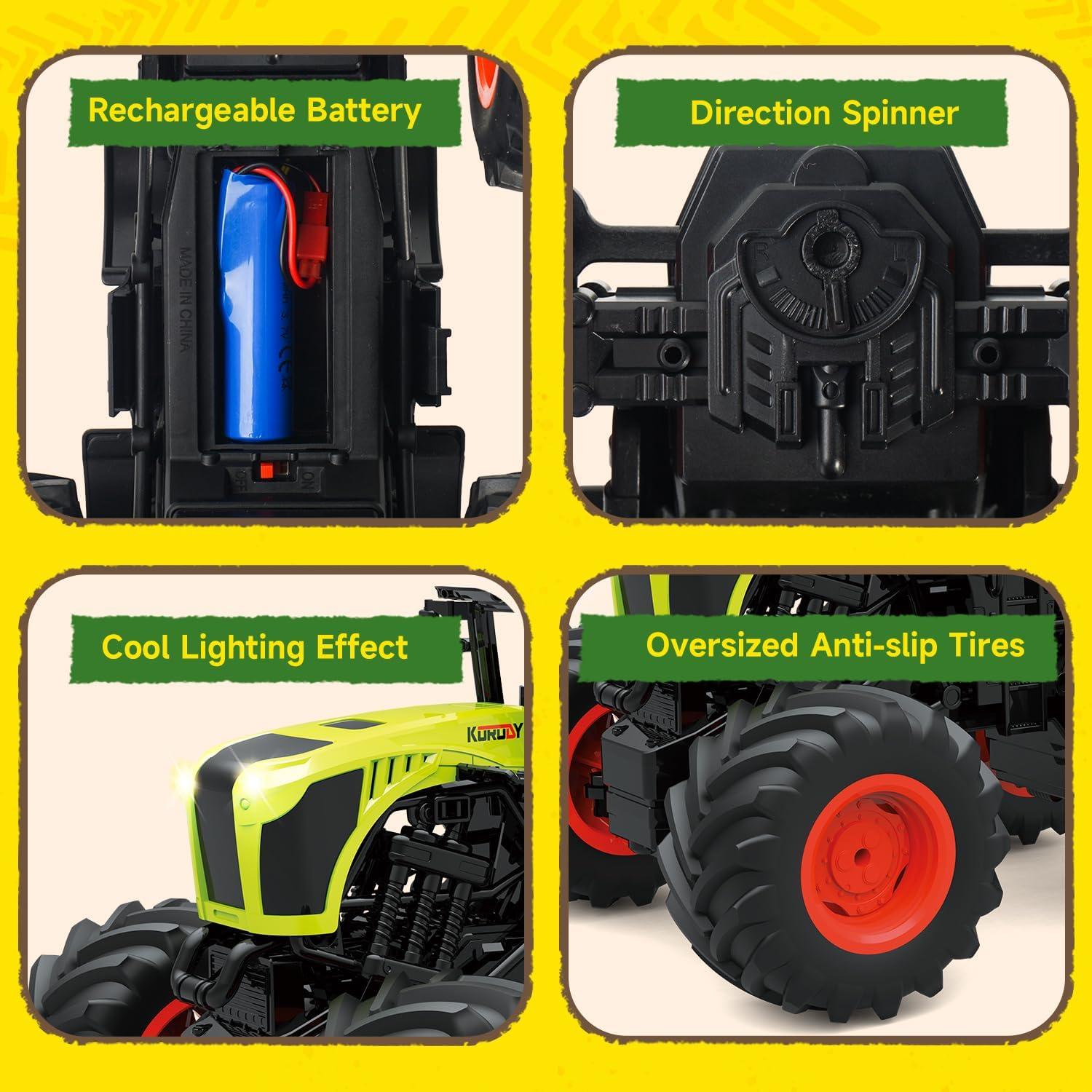 Tractor a Control Remoto Gohero 1:16 Verde con Luz y Sonido