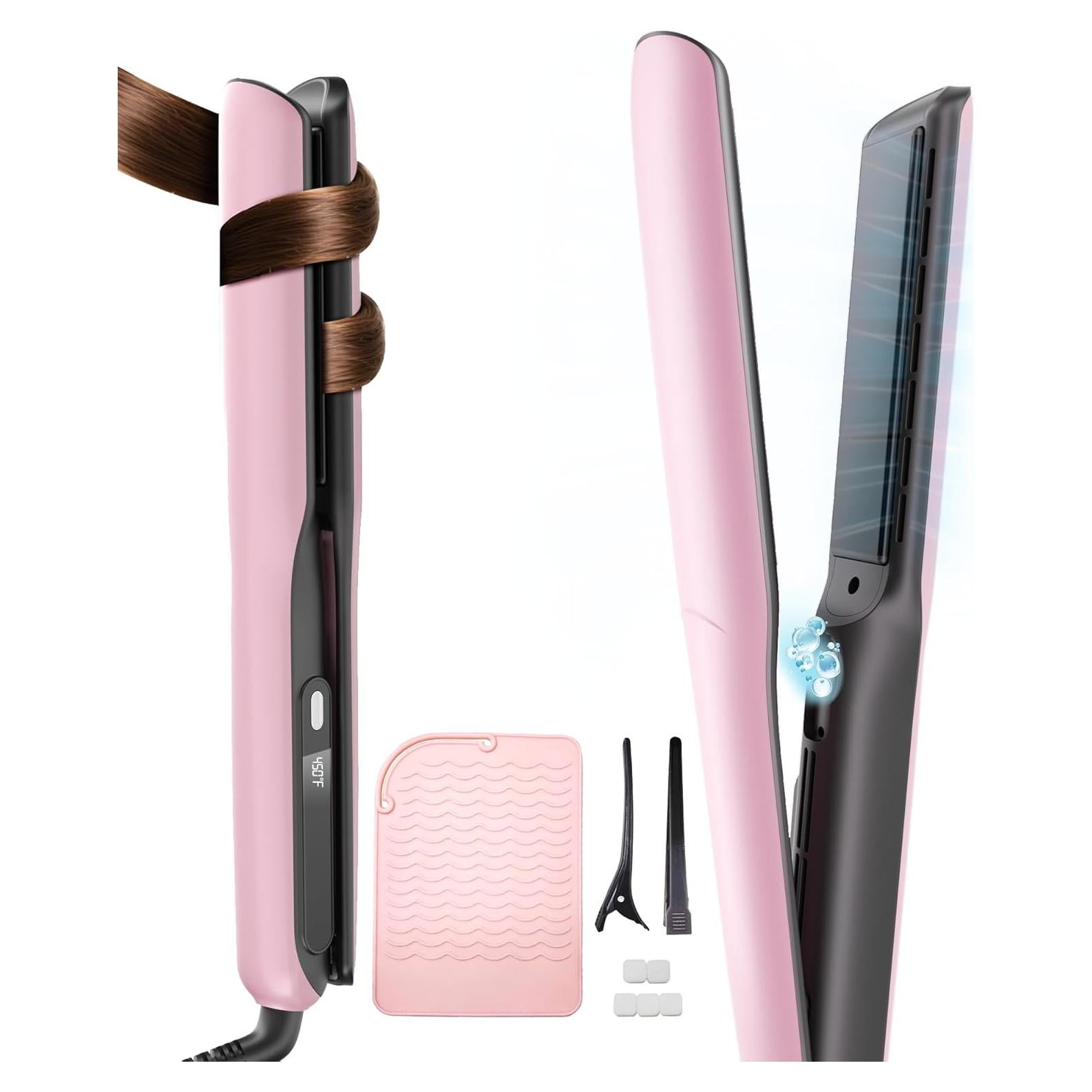 Plancha y Rizador de Pelo Betahouse 2 en 1 Iónico 1" Rosa