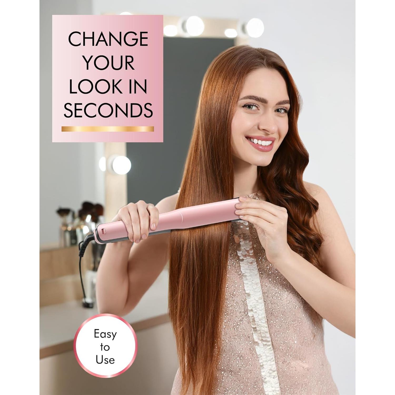 Plancha y Rizador de Pelo Betahouse 2 en 1 Iónico 1" Rosa