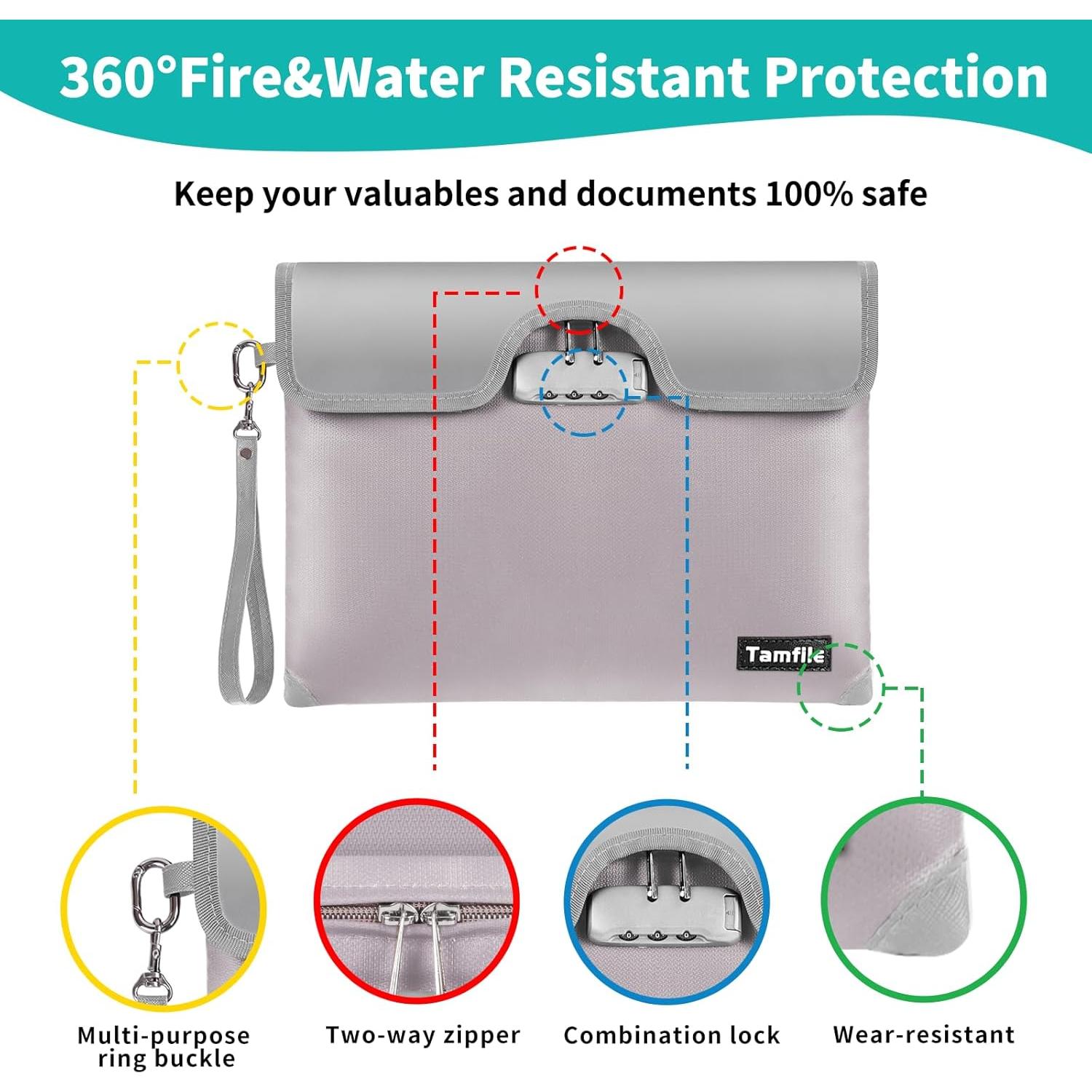 Bolsa de Dinero a Prueba de Fuego Tamfile 28x18 cm con Cerradura