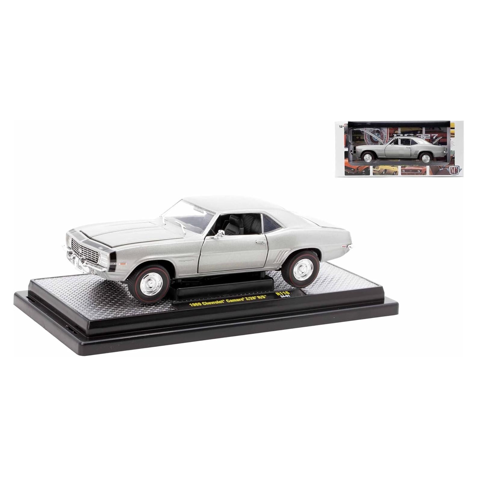 Modelo de Coche Diecast 1969 Chevy Camaro Z28 R/S Plata 1/24