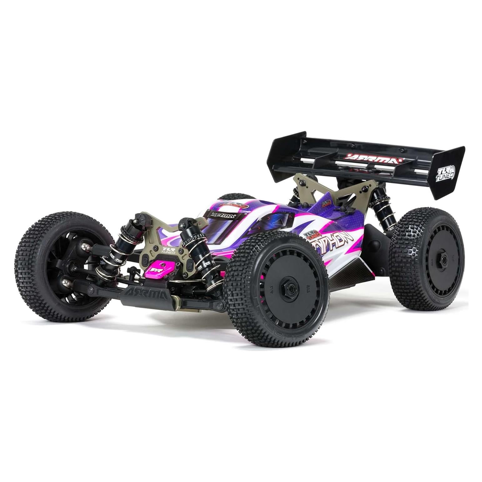 Coche RC ARRMA TLR Tuned Typhon 4WD 1/8 Buggy Rosa/Púrpura