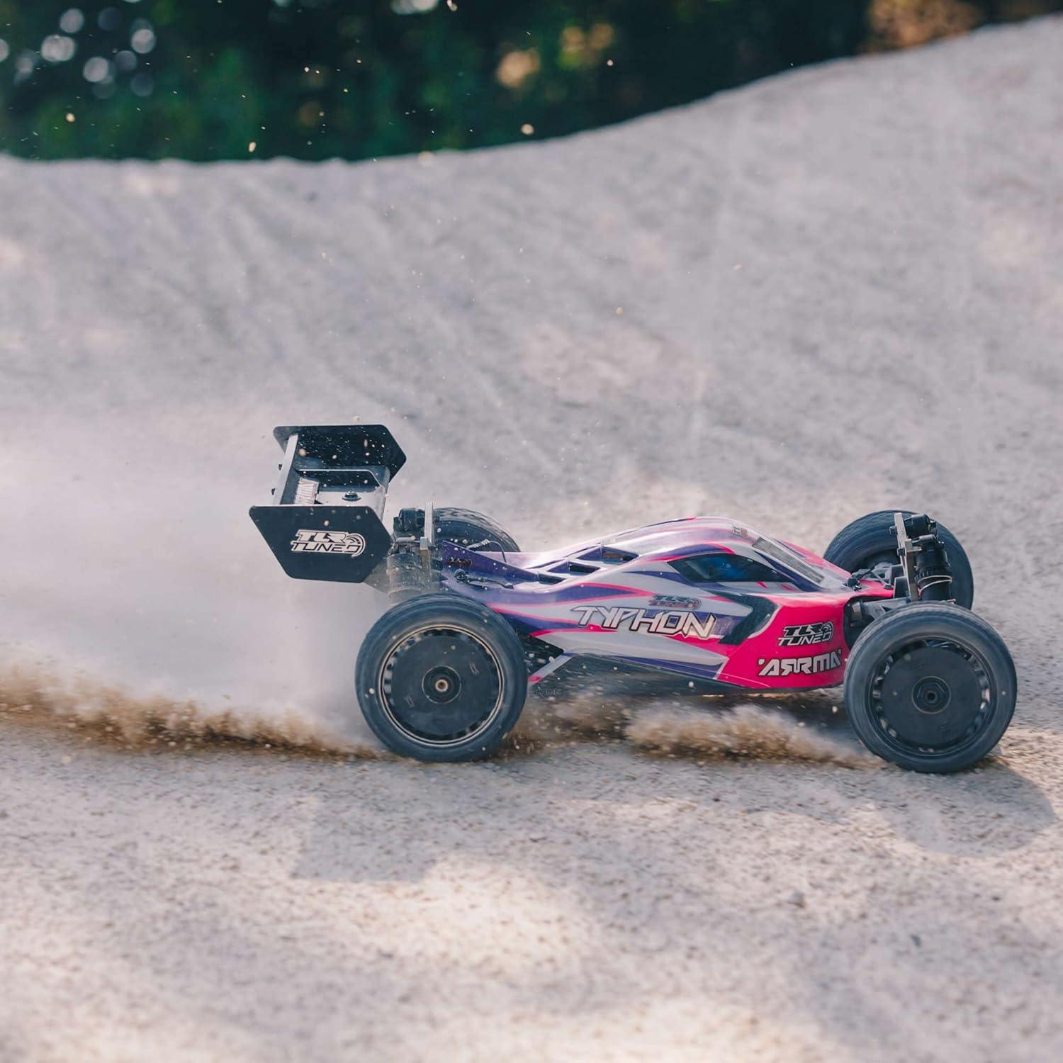 Coche RC ARRMA TLR Tuned Typhon 4WD 1/8 Buggy Rosa/Púrpura