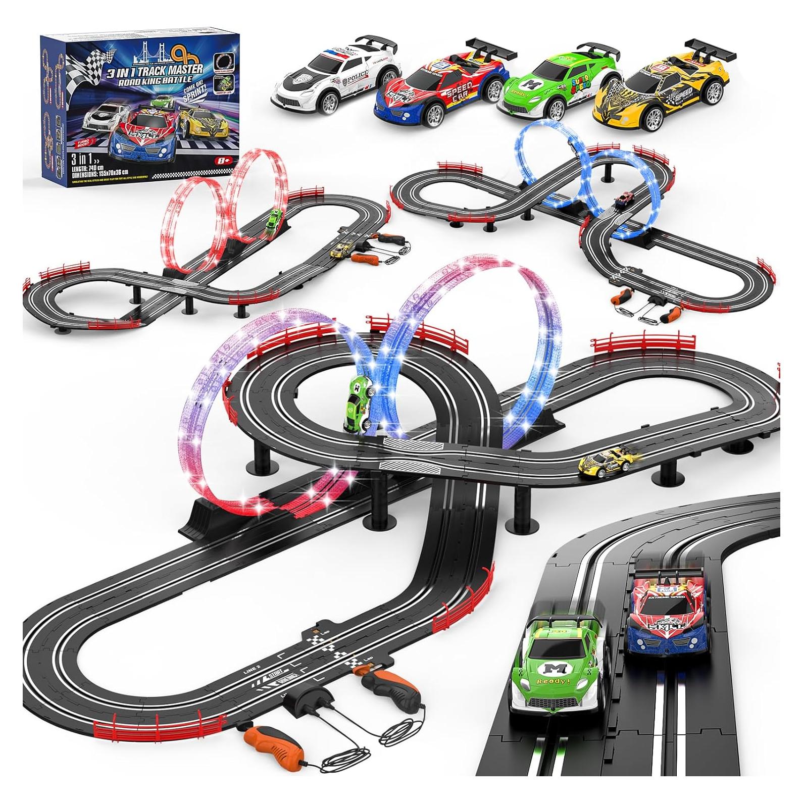 Juego de Pista de Carreras Slot 3 EN 1 Fedonak 7.4m con 4 Coches