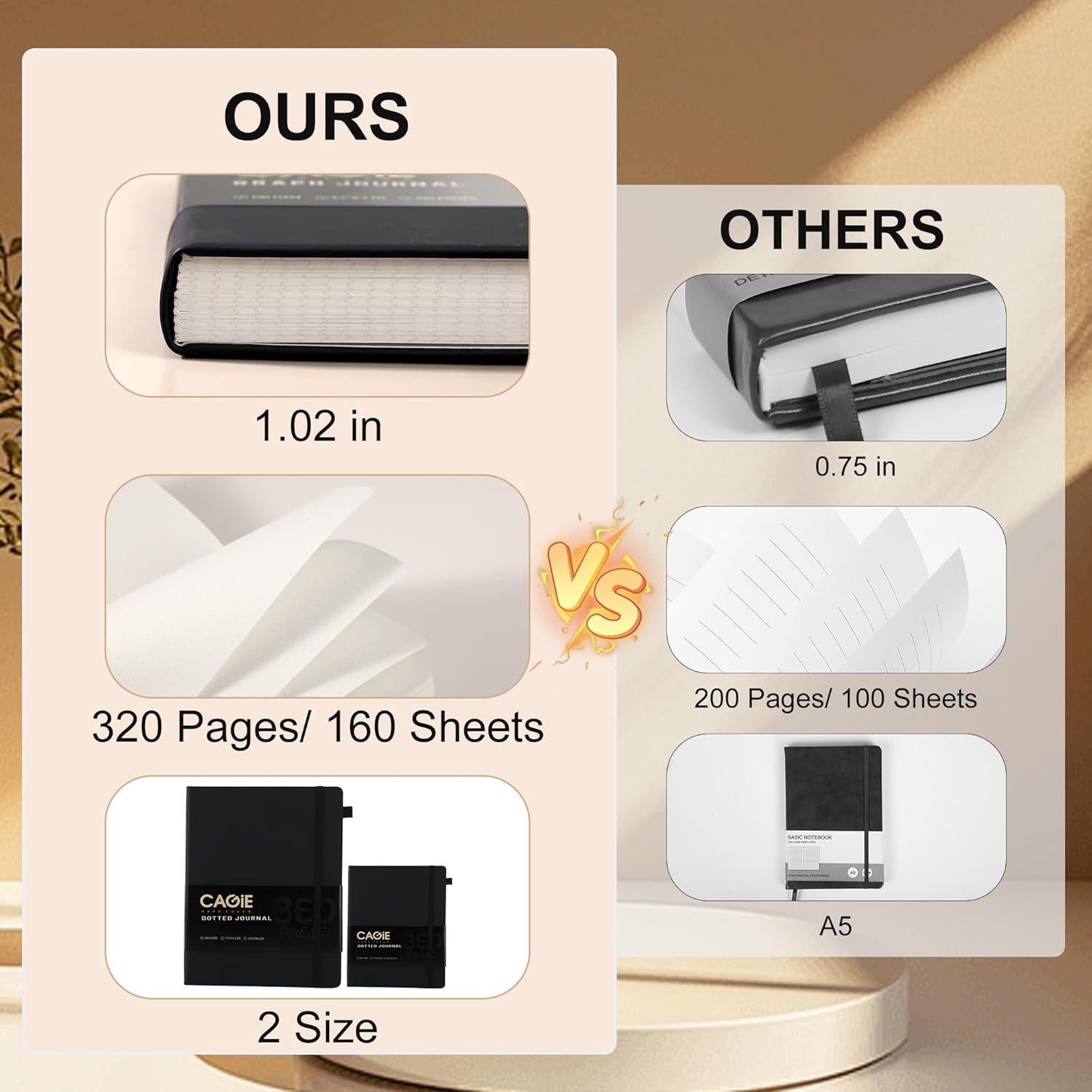 Cuaderno de Puntos A5 CAGIE 320 Páginas 100 GSM Tapa Dura Negro