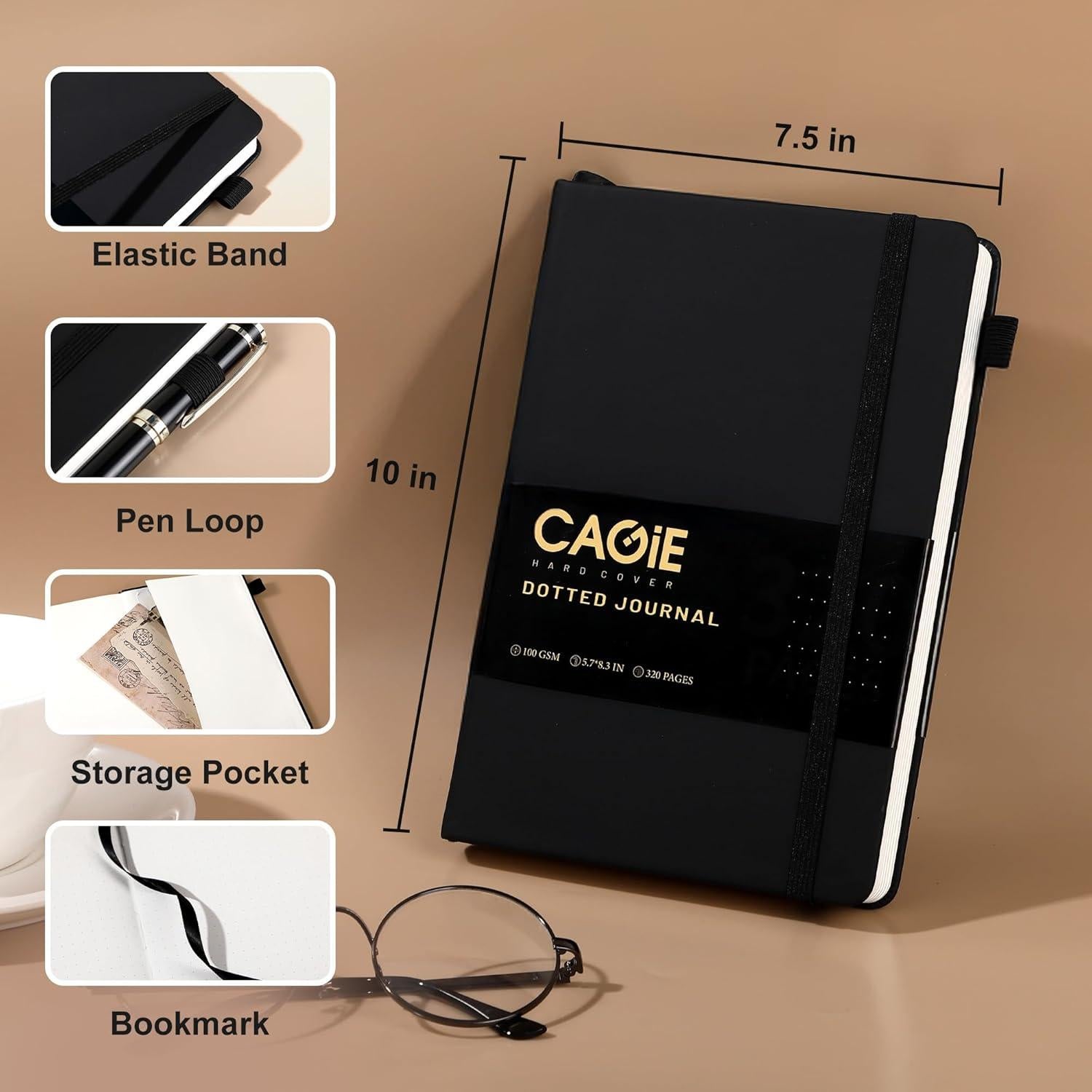 Cuaderno de Puntos A5 CAGIE 320 Páginas 100 GSM Tapa Dura Negro