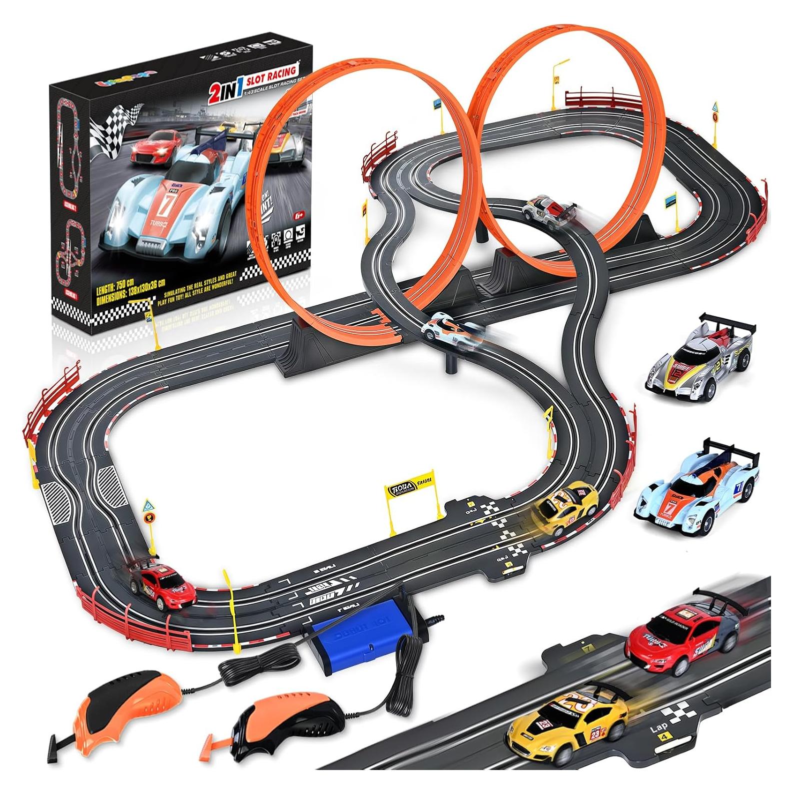 Pista de Carreras de Coches Slot RIANEAN 7.5m con 4 Coches