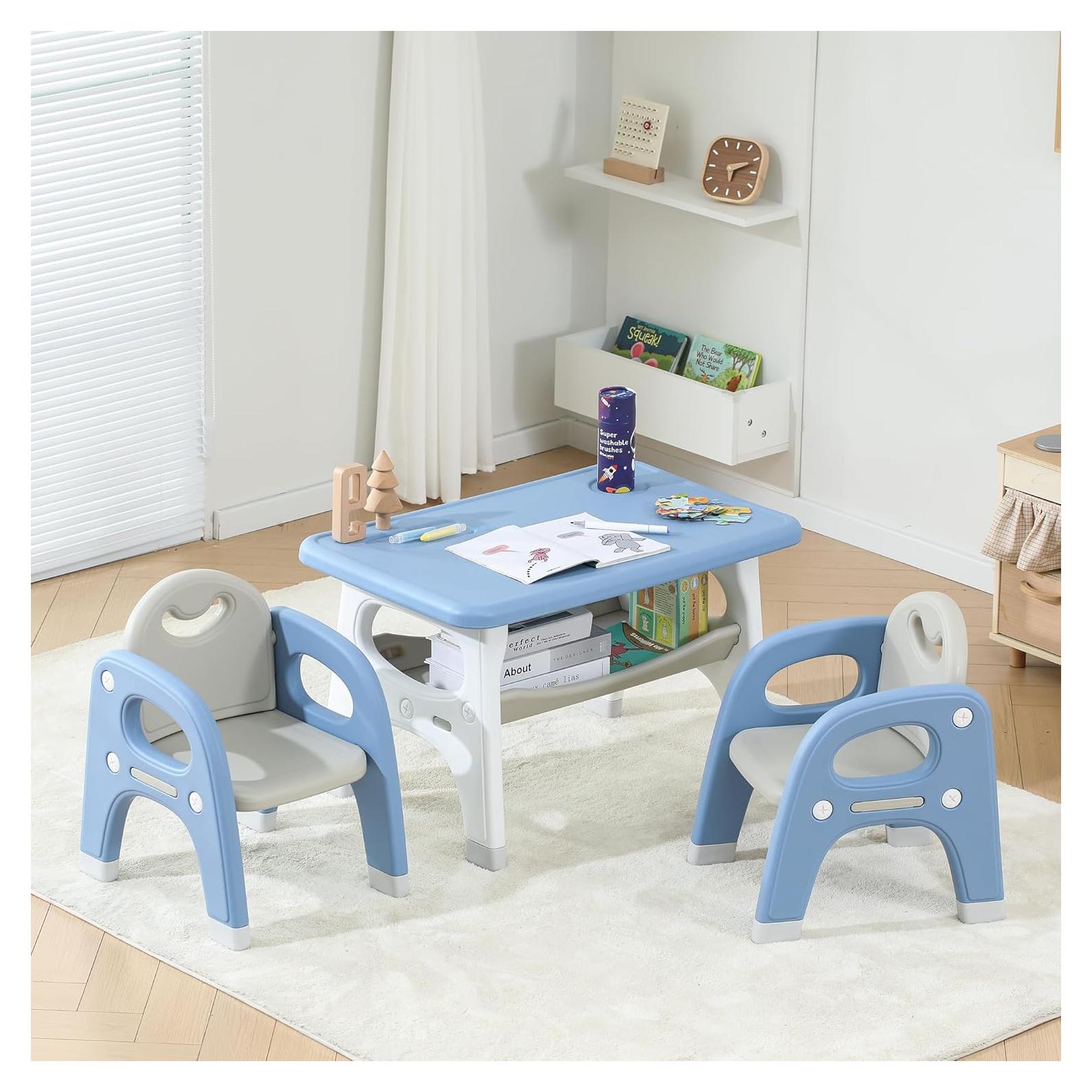 Conjunto Mesa y Sillas para Niños Azul con Almacenamiento