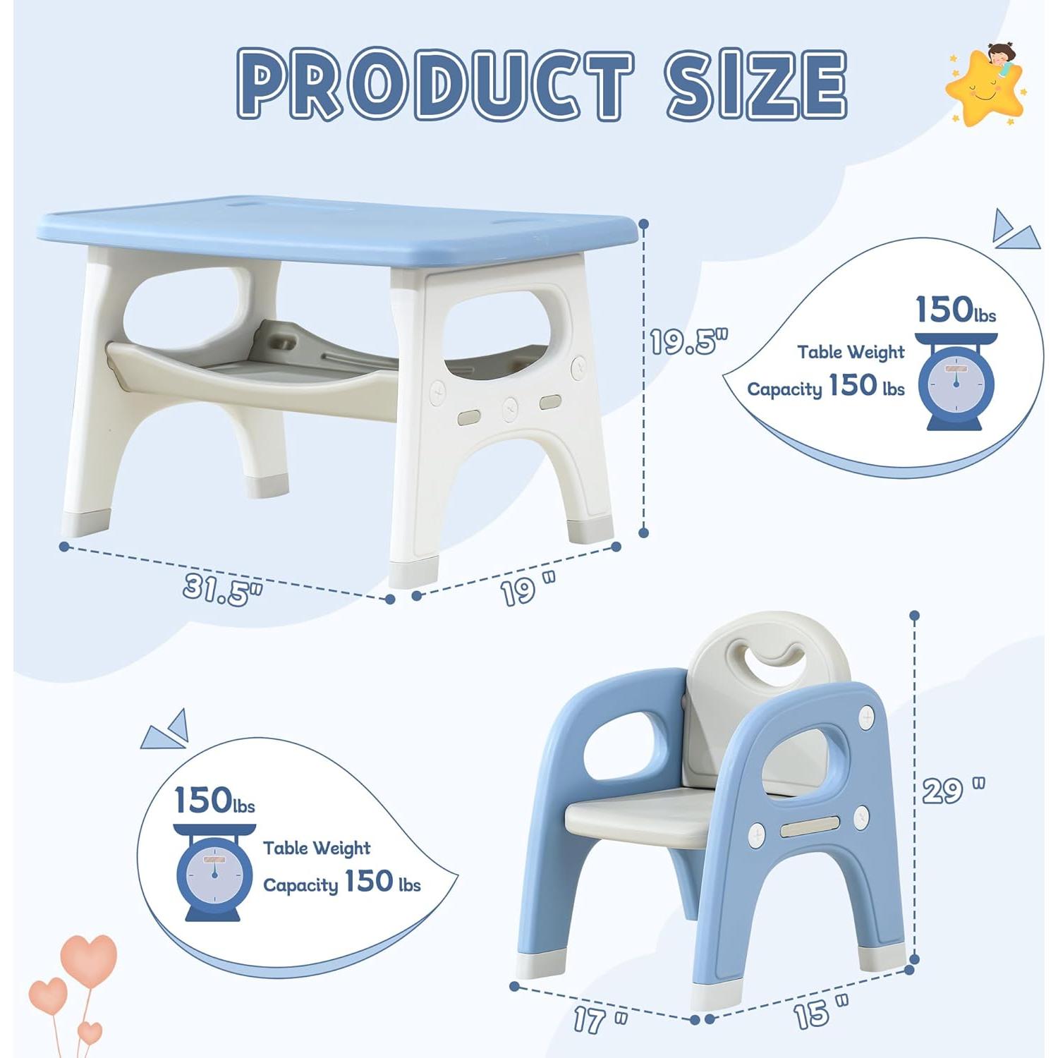 Conjunto Mesa y Sillas para Niños Azul con Almacenamiento