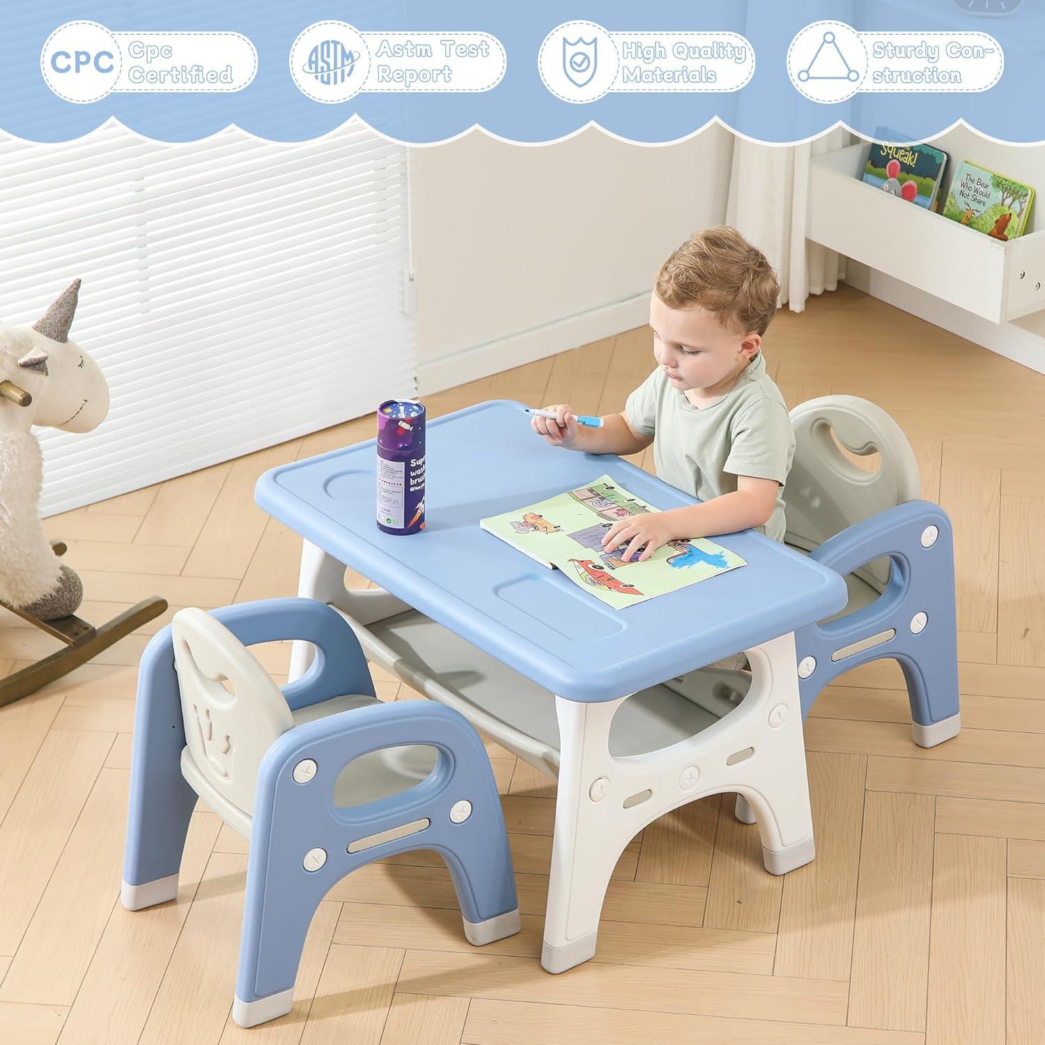 Conjunto Mesa y Sillas para Niños Azul con Almacenamiento