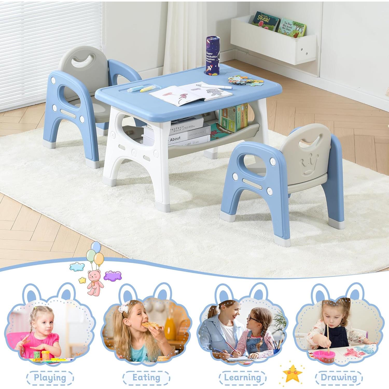 Conjunto Mesa y Sillas para Niños Azul con Almacenamiento