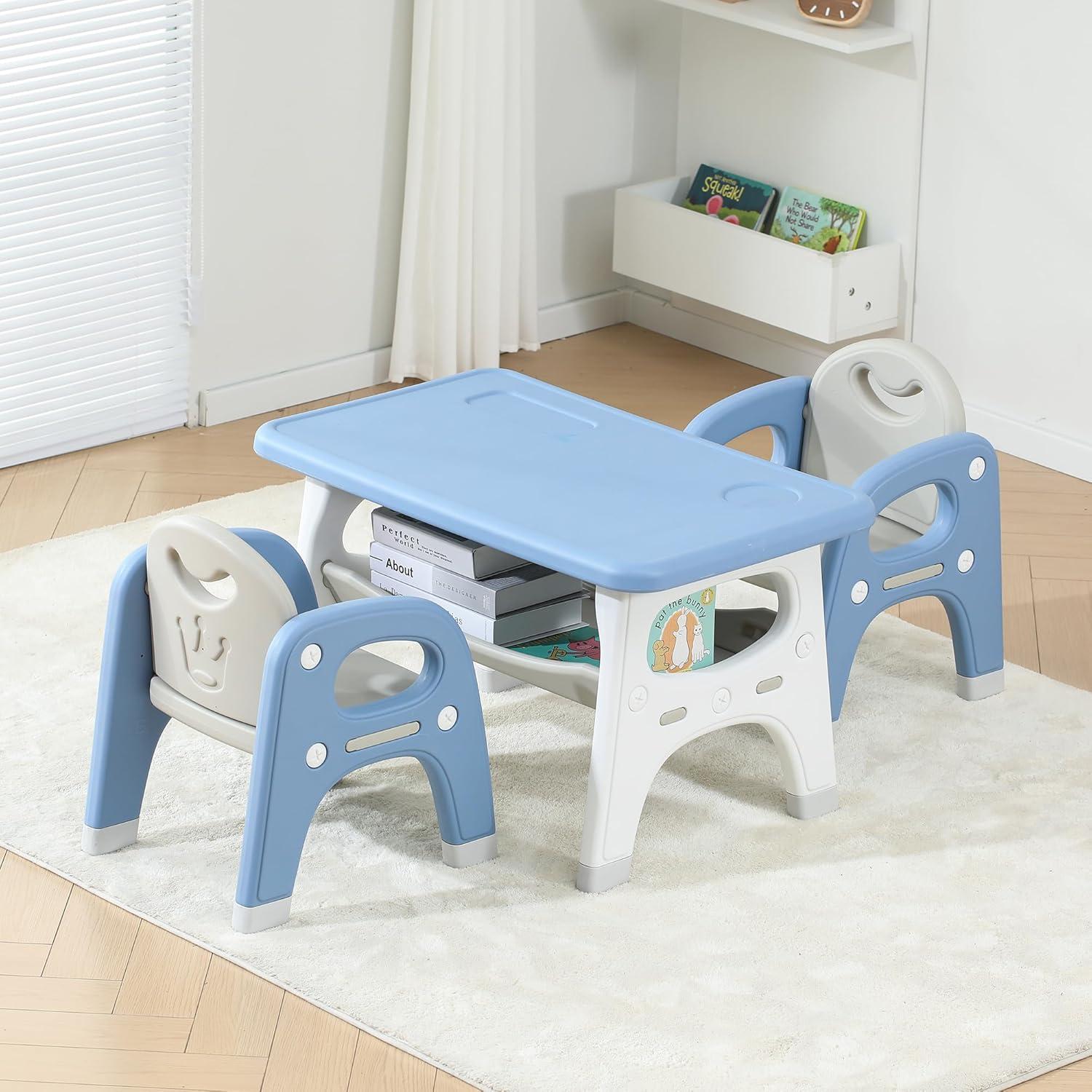 Conjunto Mesa y Sillas para Niños Azul con Almacenamiento