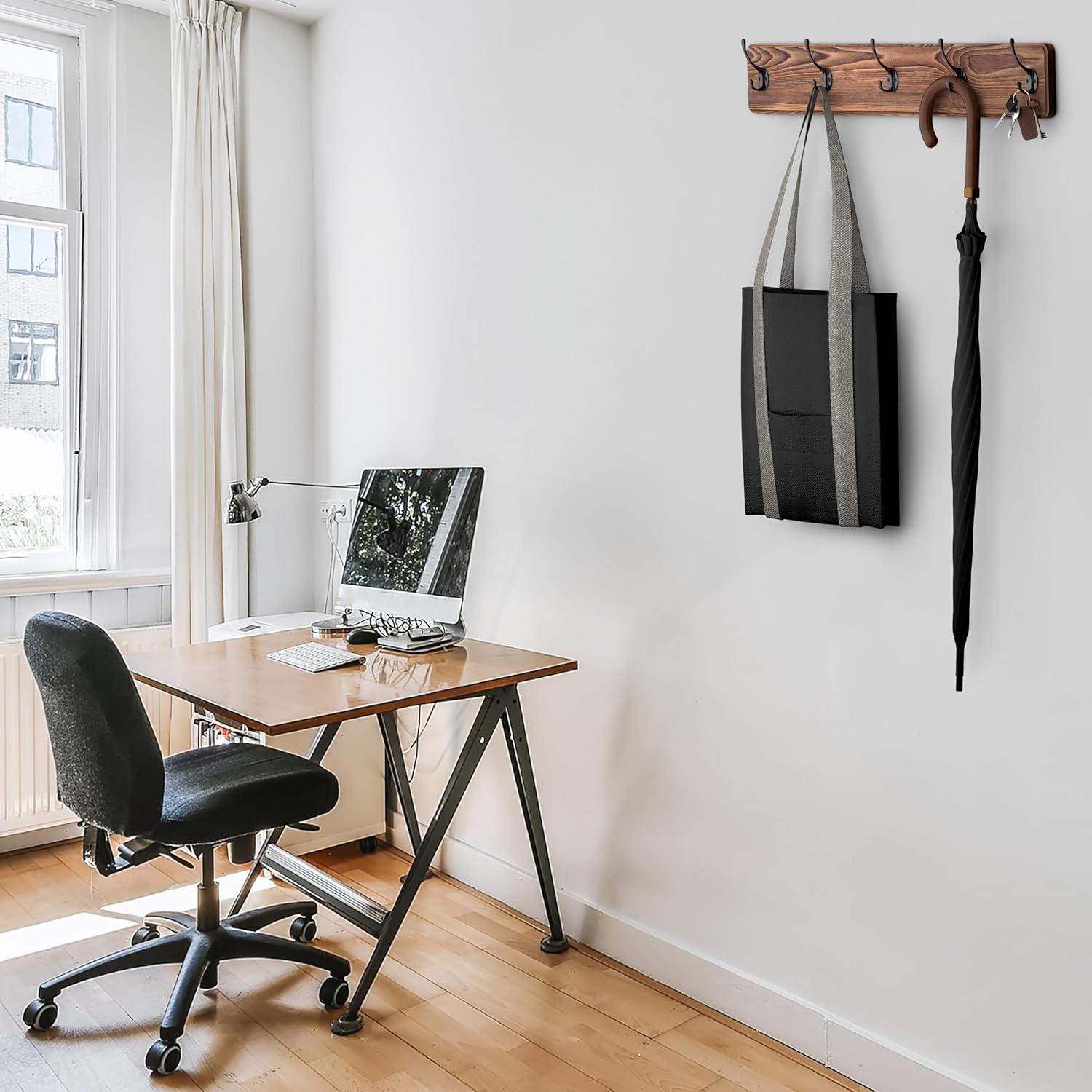 Perchero de Pared Rústico SAYONEYES 43 cm 5 Ganchos Madera