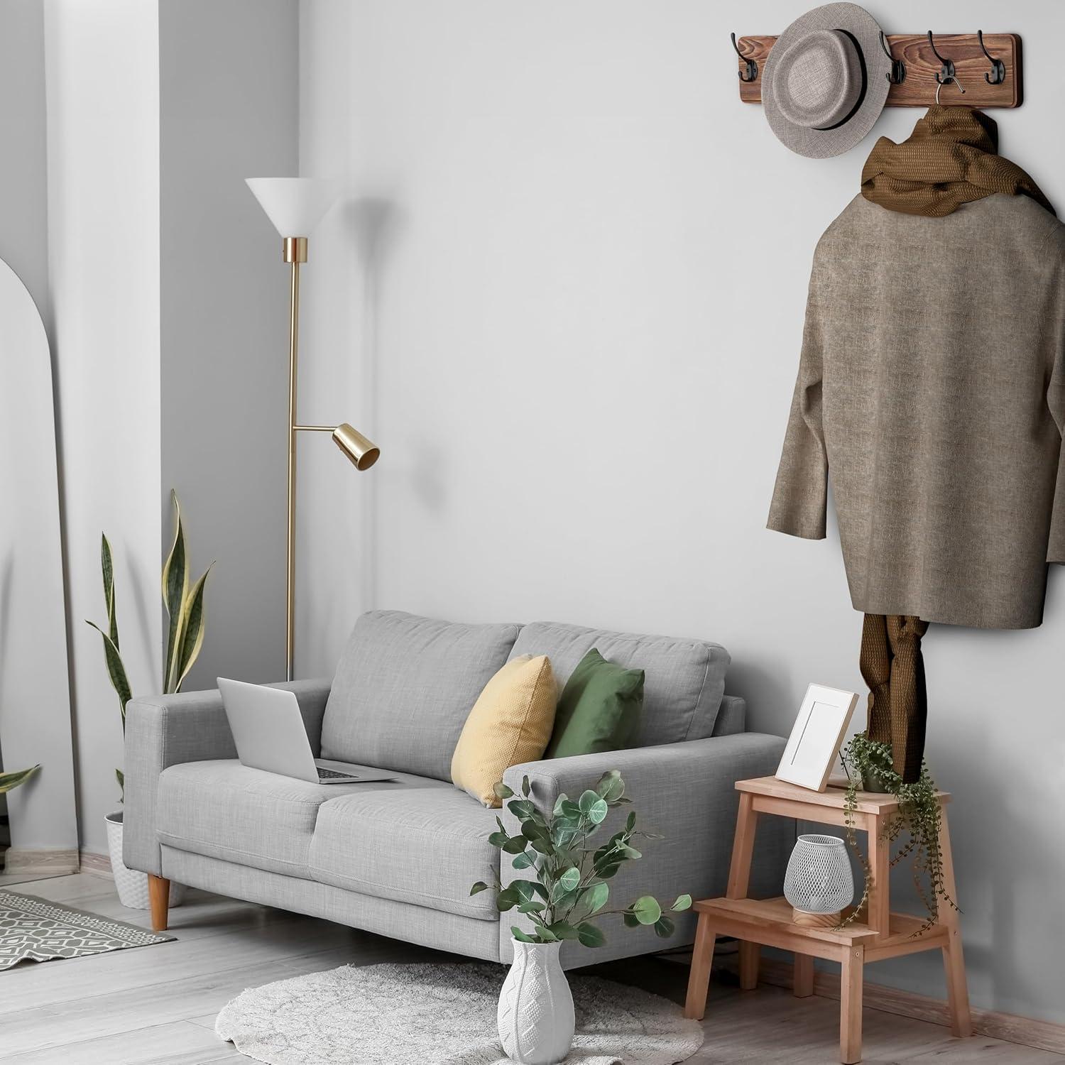 Perchero de Pared Rústico SAYONEYES 43 cm 5 Ganchos Madera