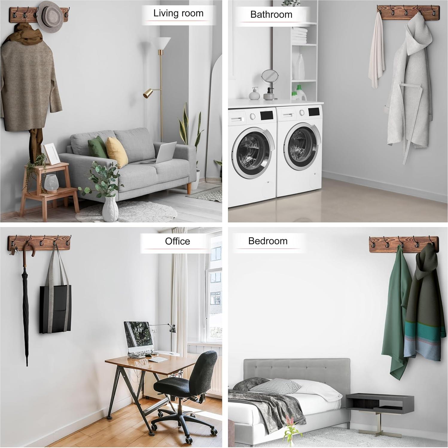 Perchero de Pared Rústico SAYONEYES 43 cm 5 Ganchos Madera