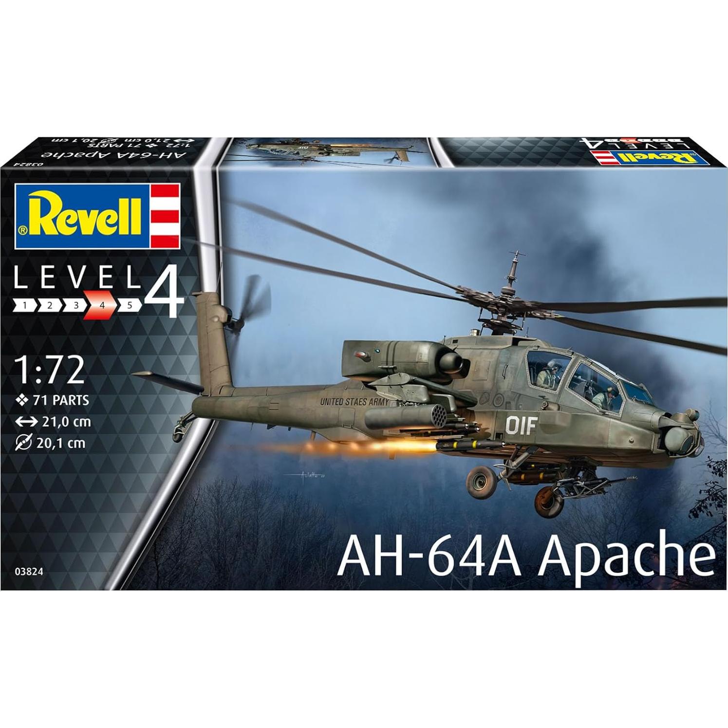 Revell Kit de Modelo AH-64A Apache 1:72 Plástico Sin Pintar