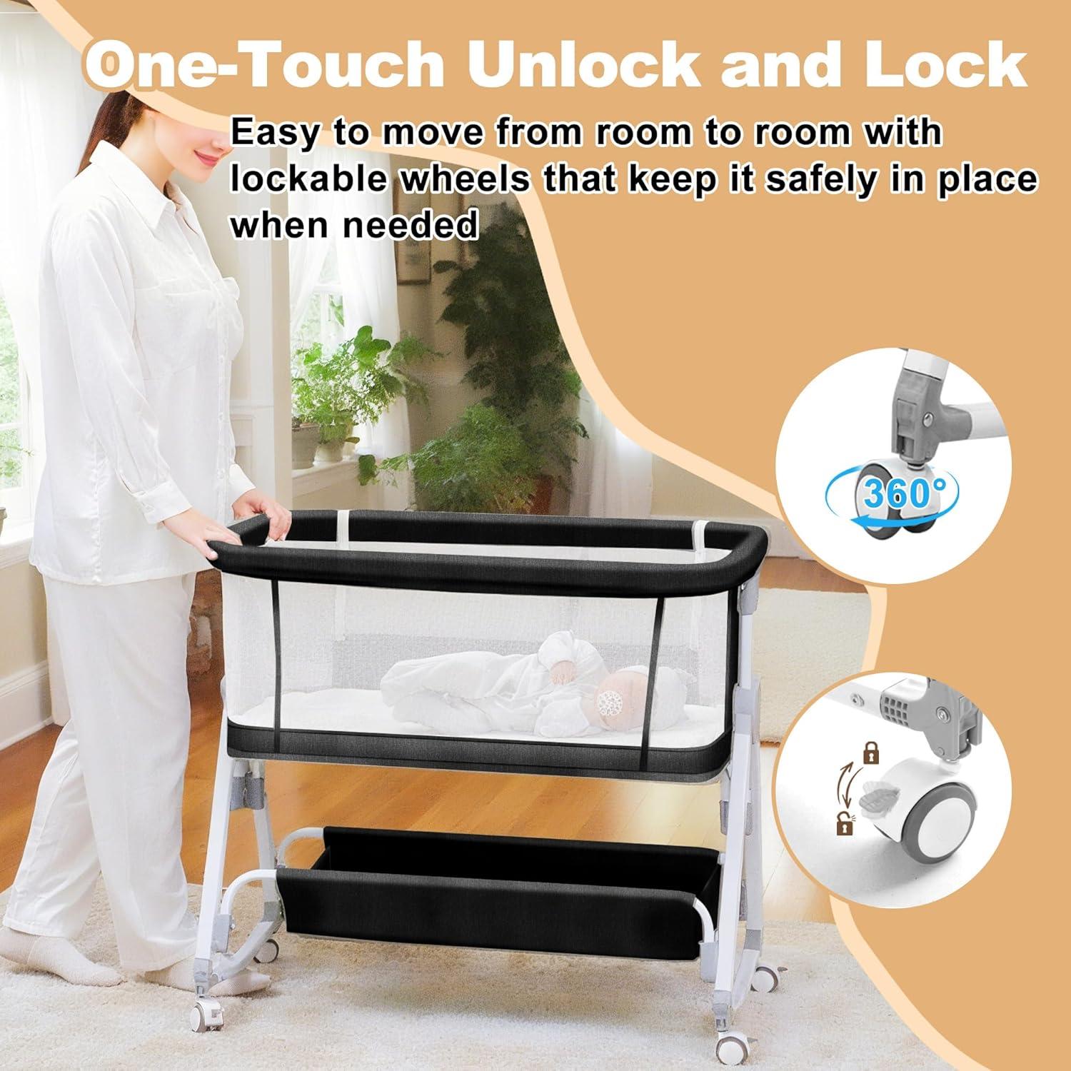 Cuna Lateral 3 en 1 MEICHYUN Negra Ajustable 6 Niveles