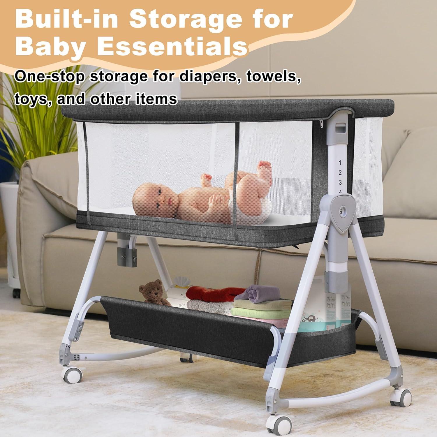 Cuna Lateral 3 en 1 MEICHYUN Negra Ajustable 6 Niveles