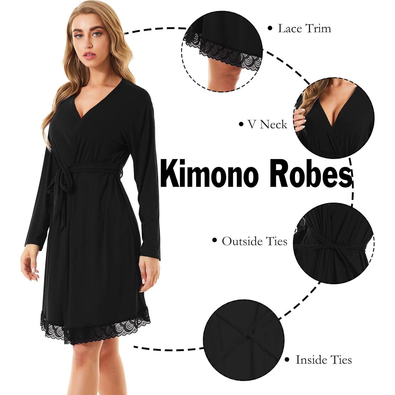 Bata de Maternidad y Lactancia SWOMOG Manga Larga Negra