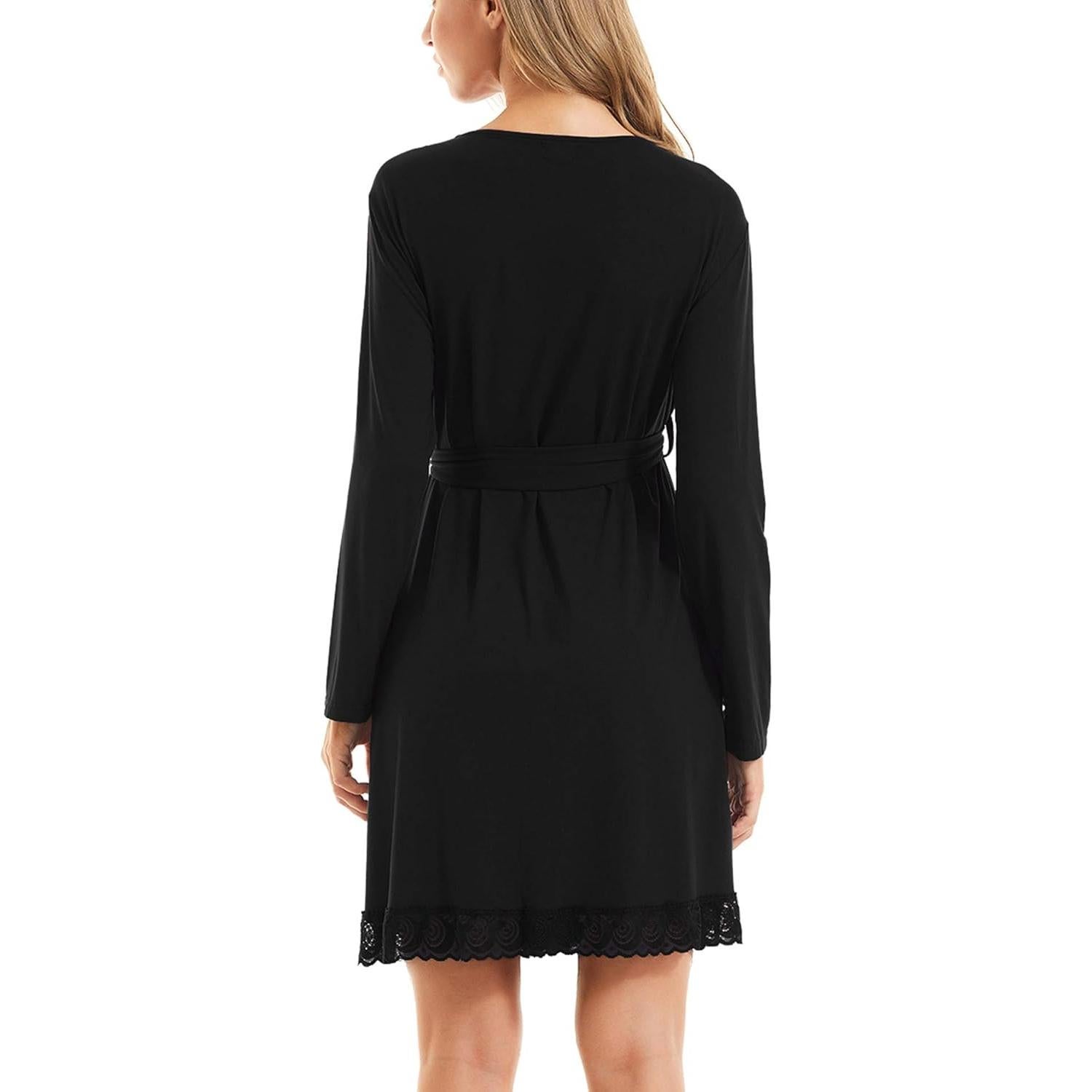 Bata de Maternidad y Lactancia SWOMOG Manga Larga Negra