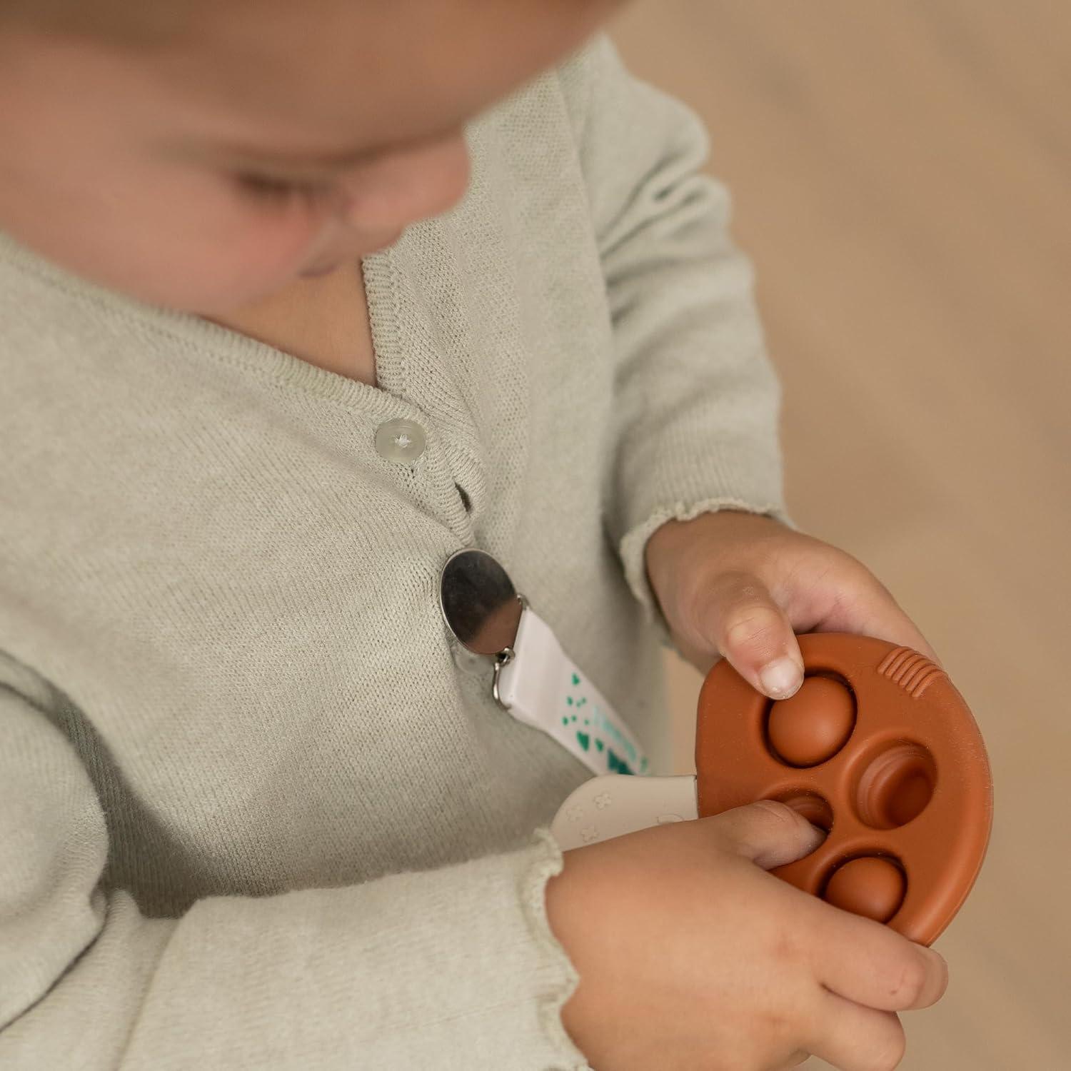 Set de 2 Clips de Chupete Baby Amy - Silicona Libre de BPA - Azul y Gris