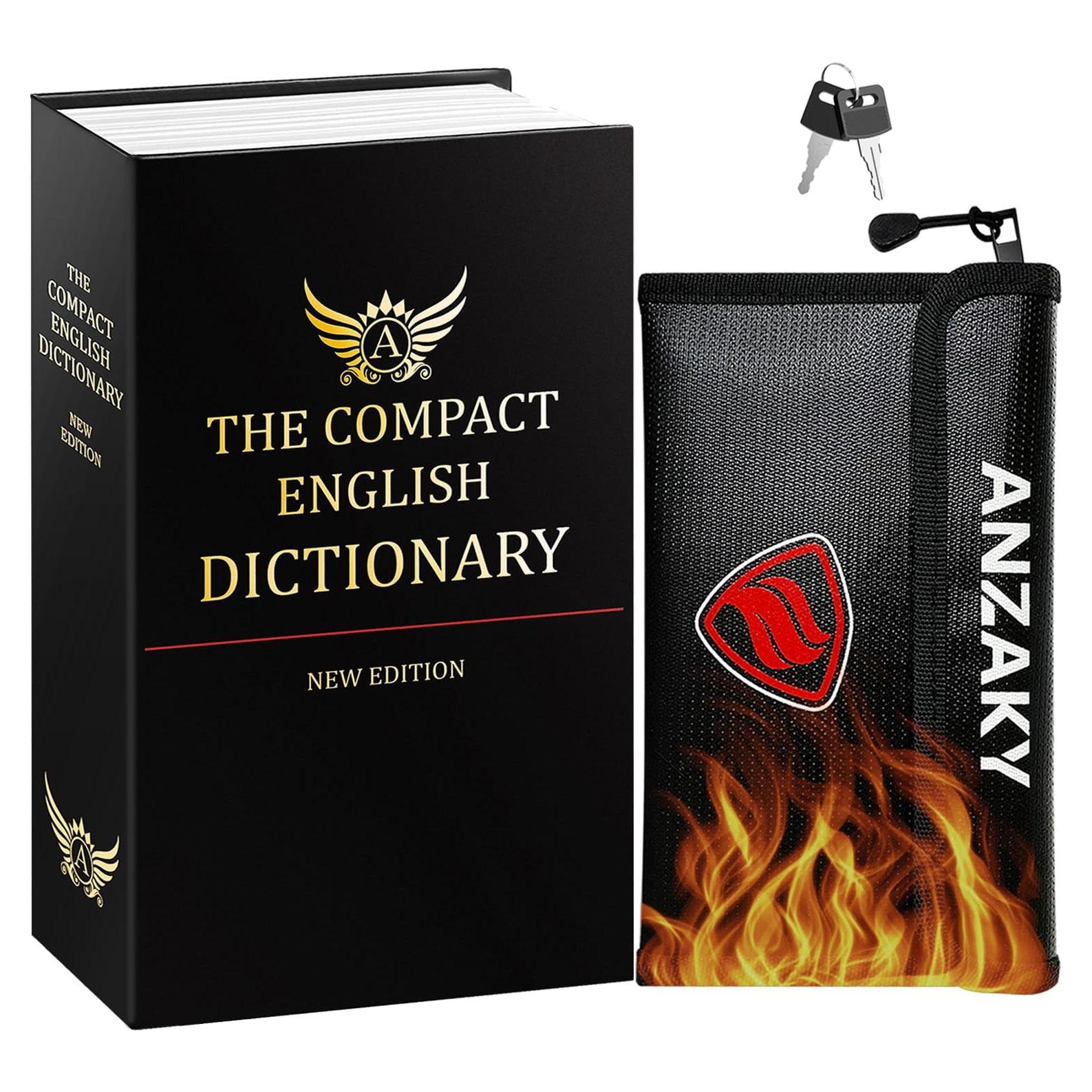 Caja Falsa Diccionario ANZAKY con Cerradura y Bolsa a Prueba de Fuego