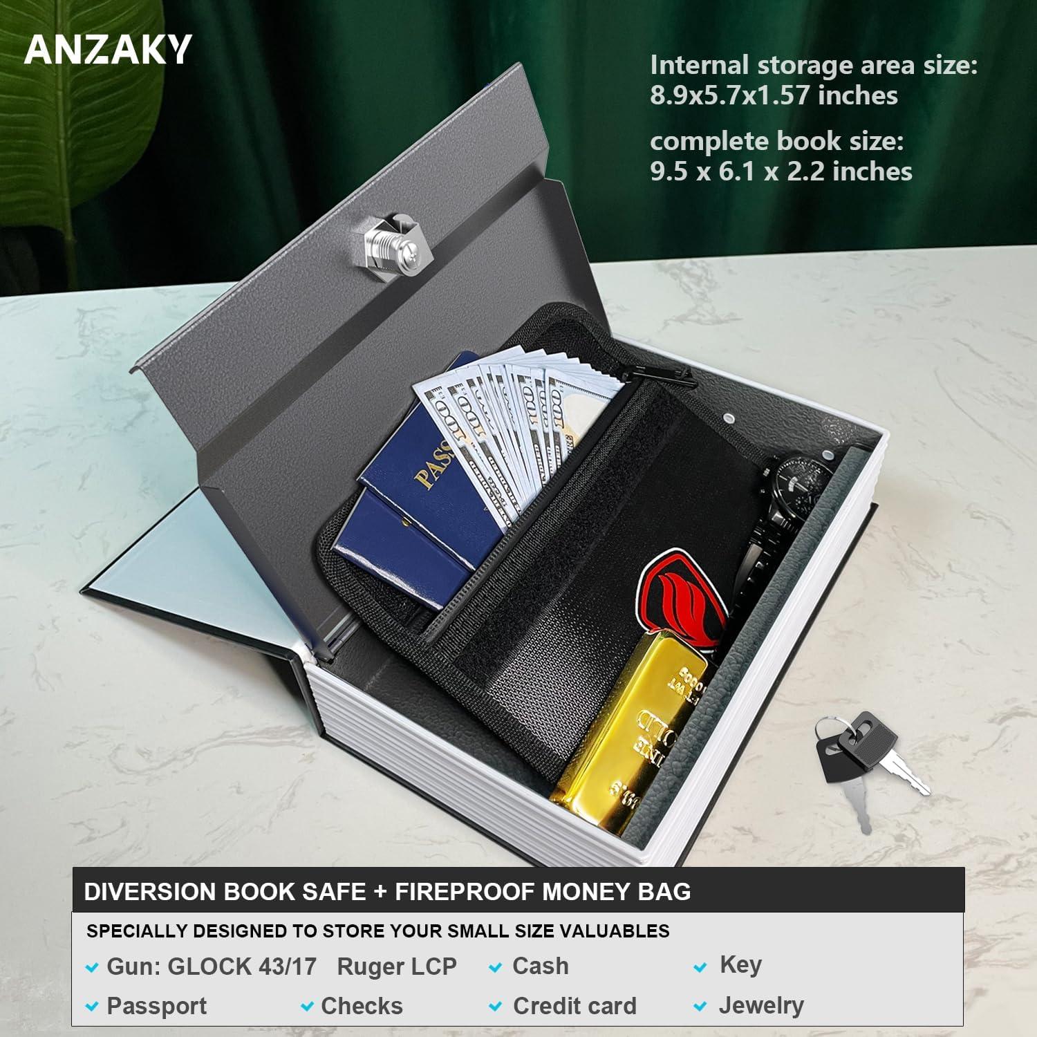 Caja Falsa Diccionario ANZAKY con Cerradura y Bolsa a Prueba de Fuego