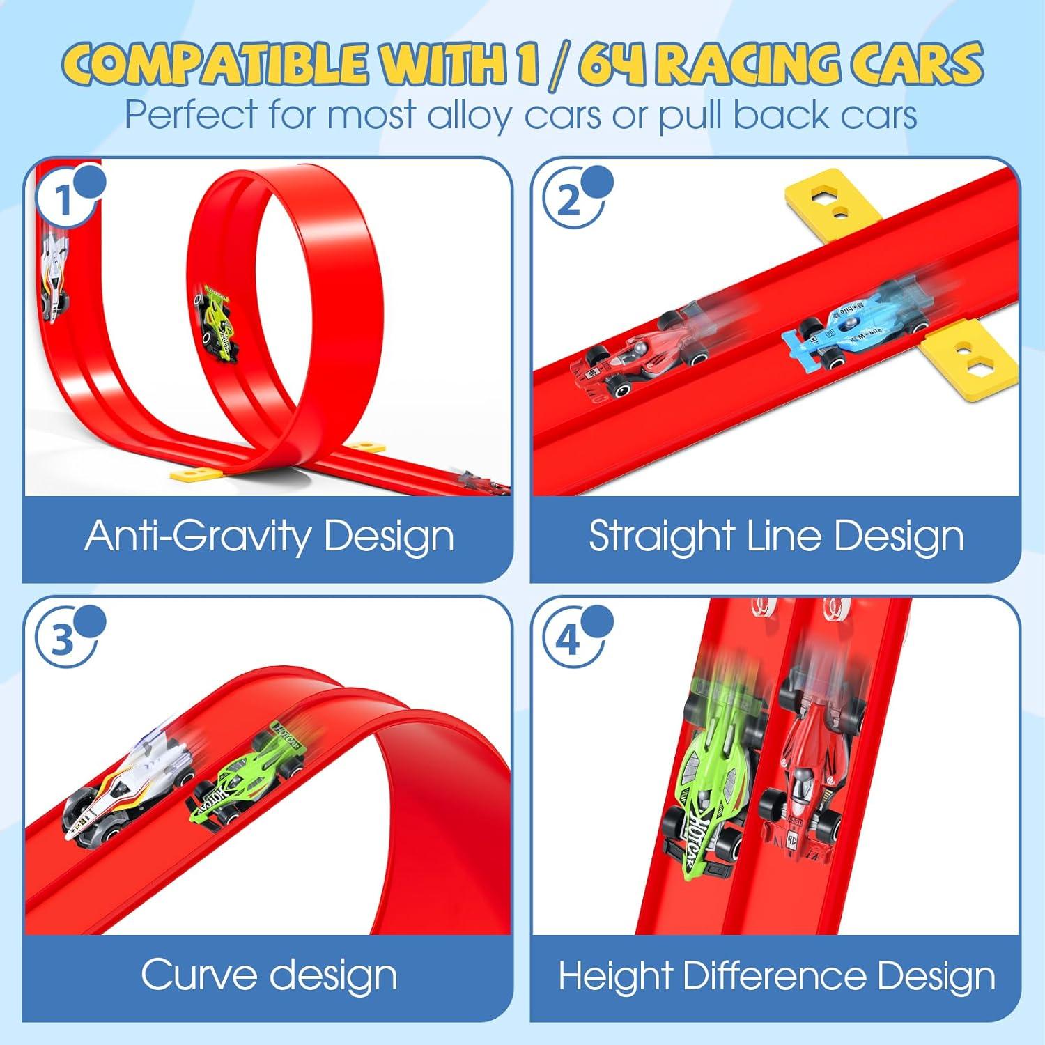 Pista de Carreras Flexible 4.5 m Tlsmyjlwj Roja para Hot Wheels