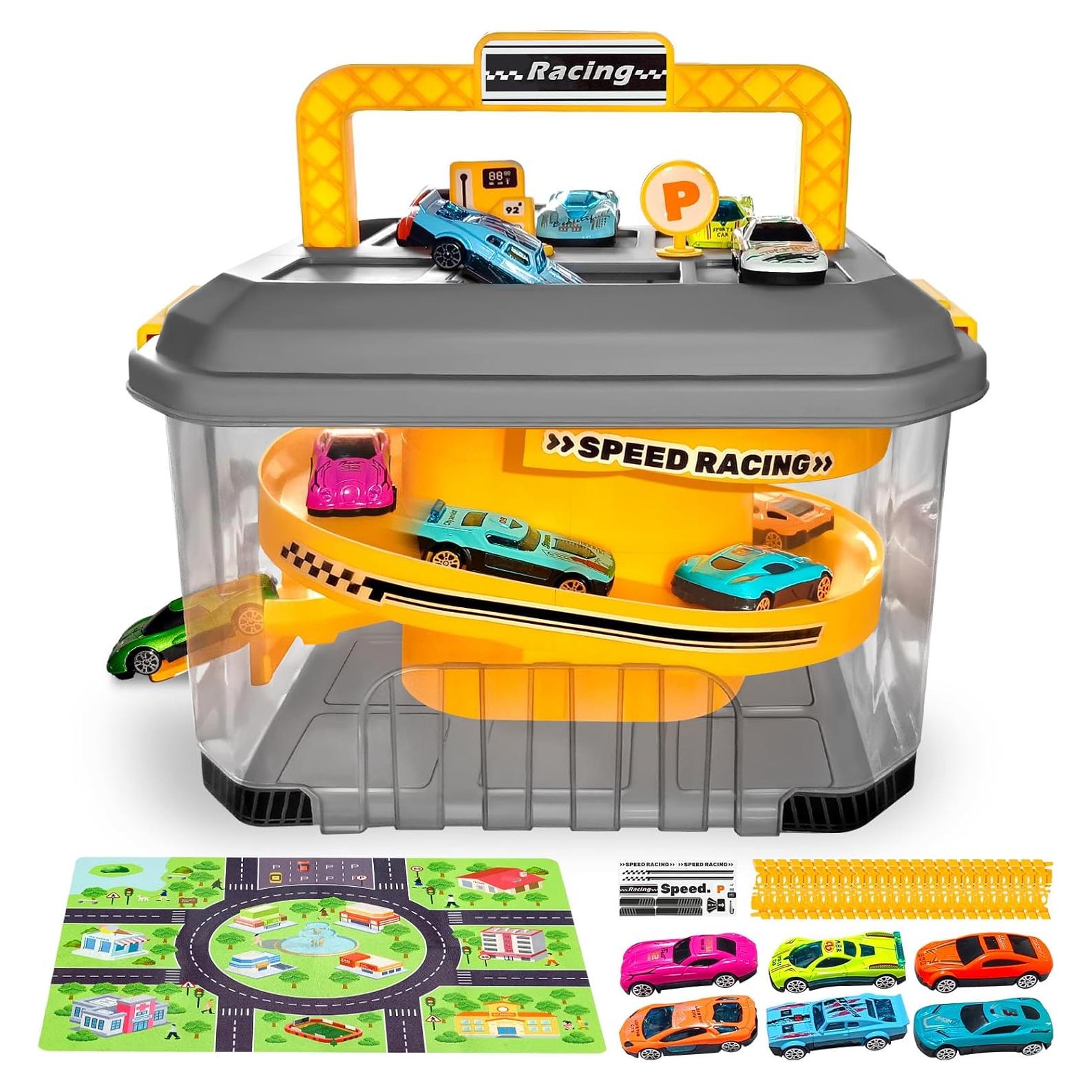 Juego de Almacenamiento Pista de Autos Saichotoy 12 Autos Metal
