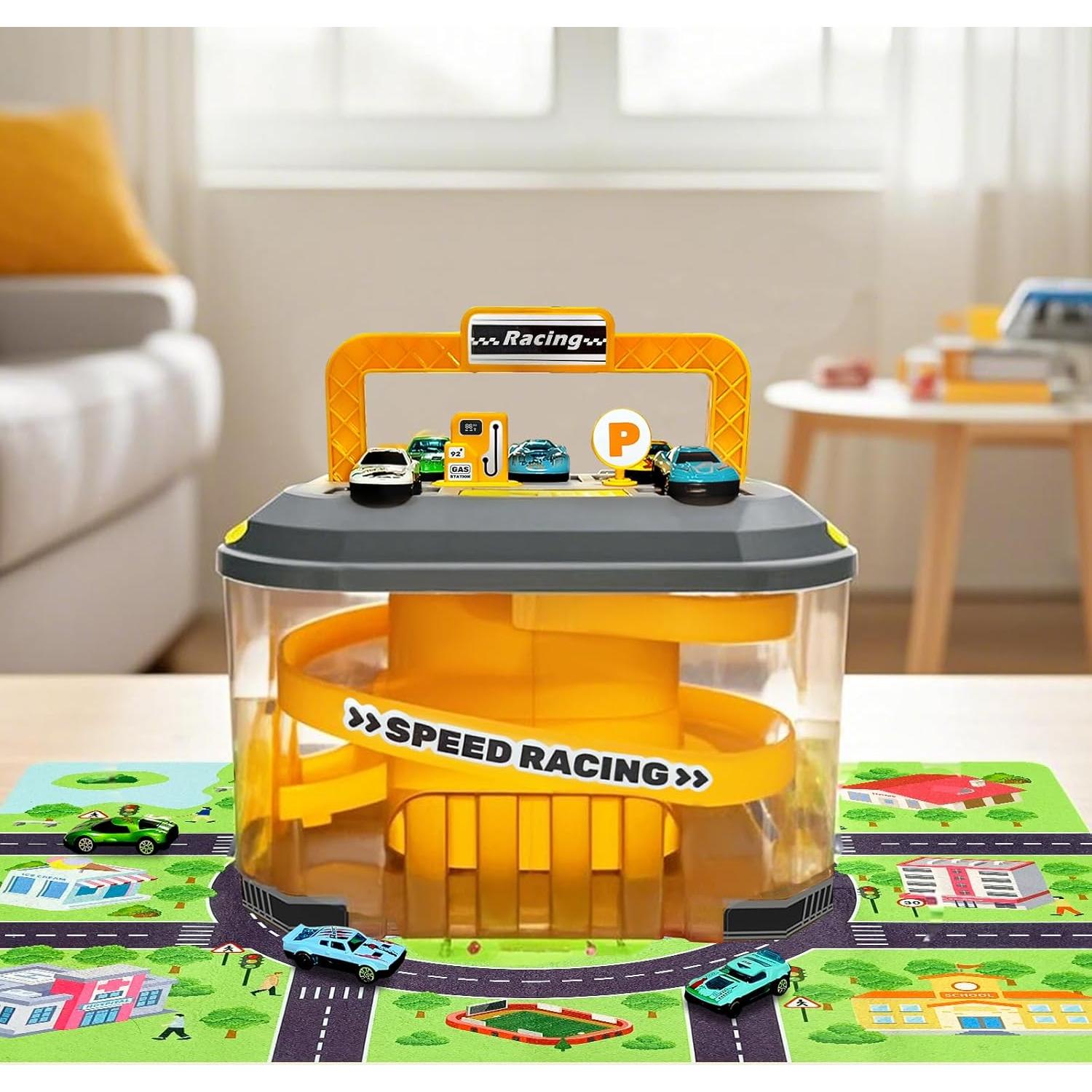 Juego de Almacenamiento Pista de Autos Saichotoy 12 Autos Metal