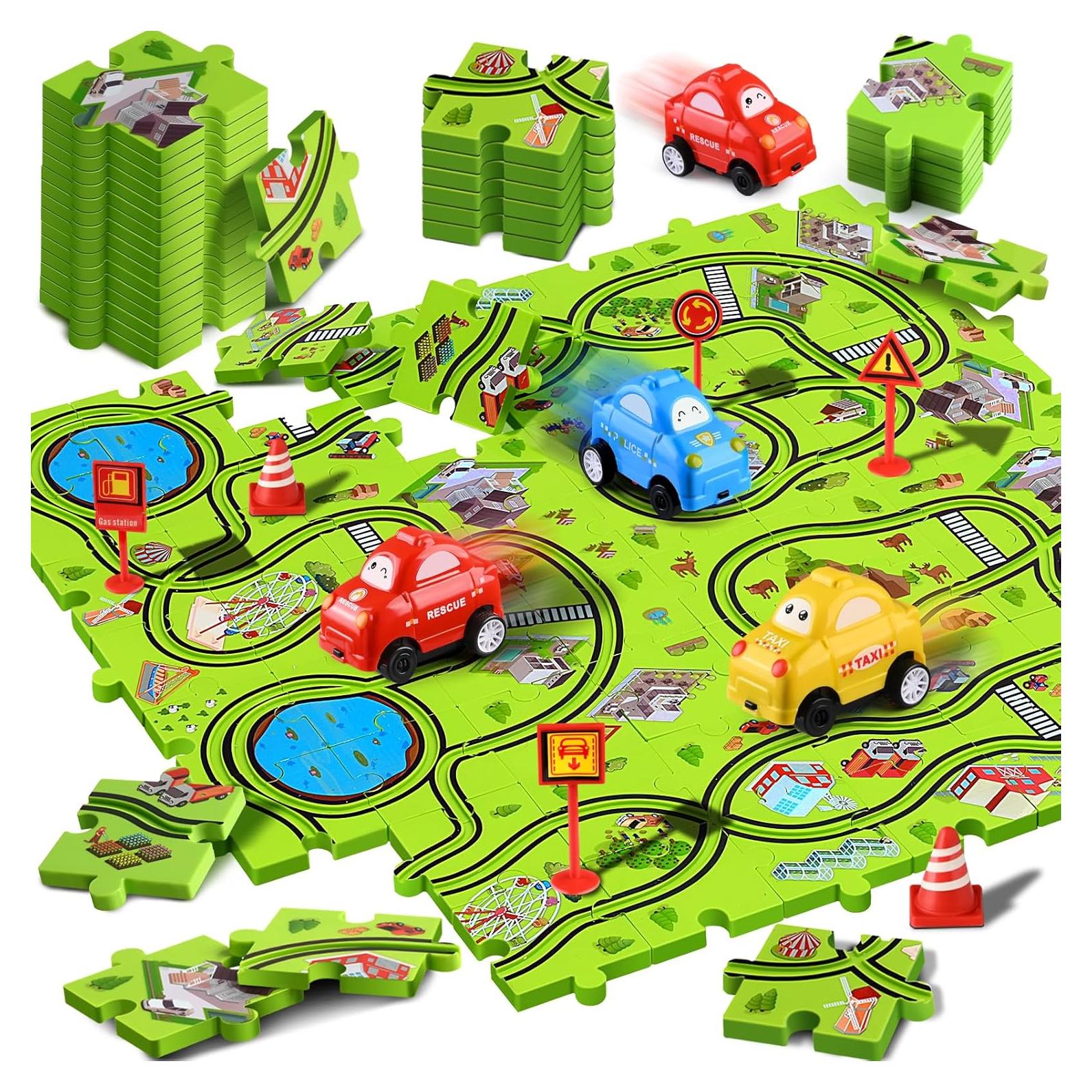 Juego de Rompecabezas de Pista de Carreras YunWings 64 Piezas