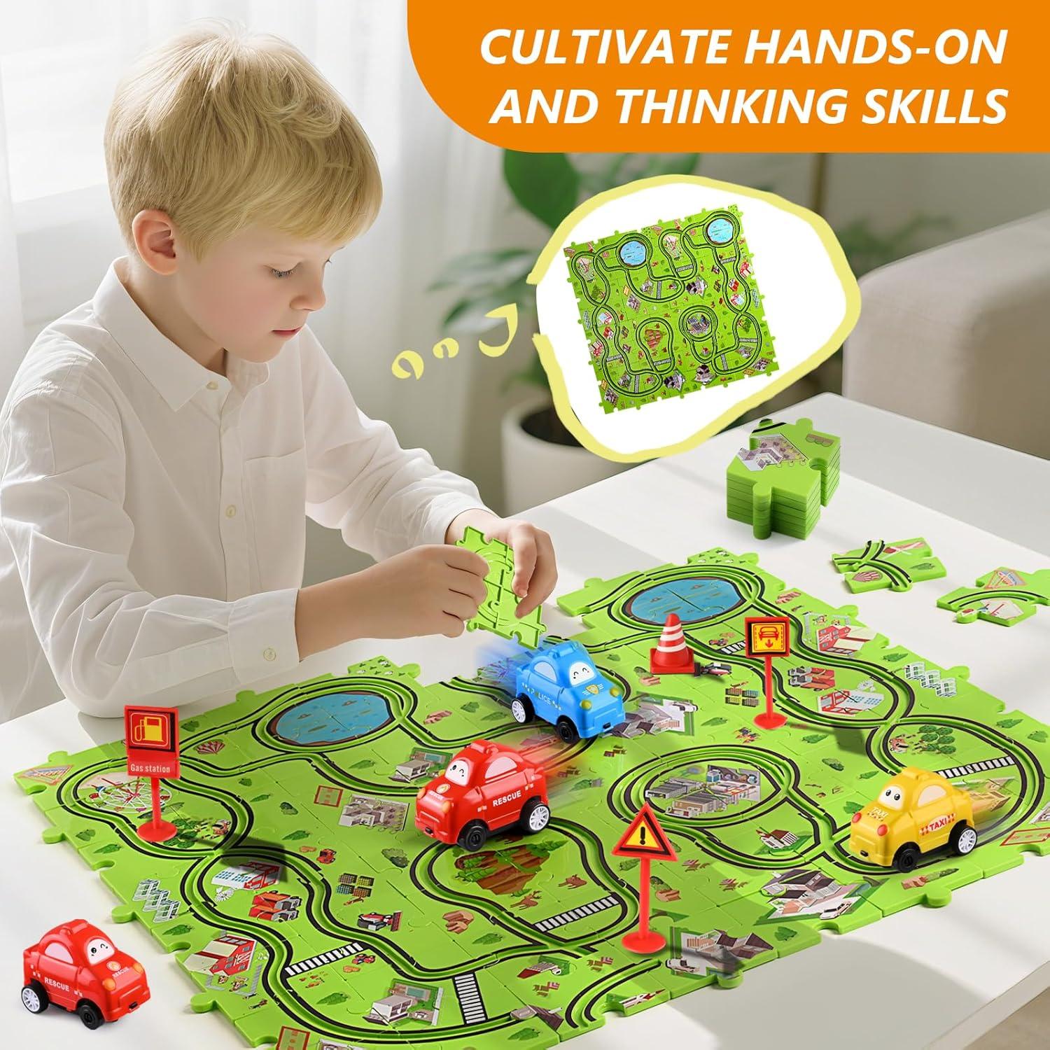 Juego de Rompecabezas de Pista de Carreras YunWings 64 Piezas