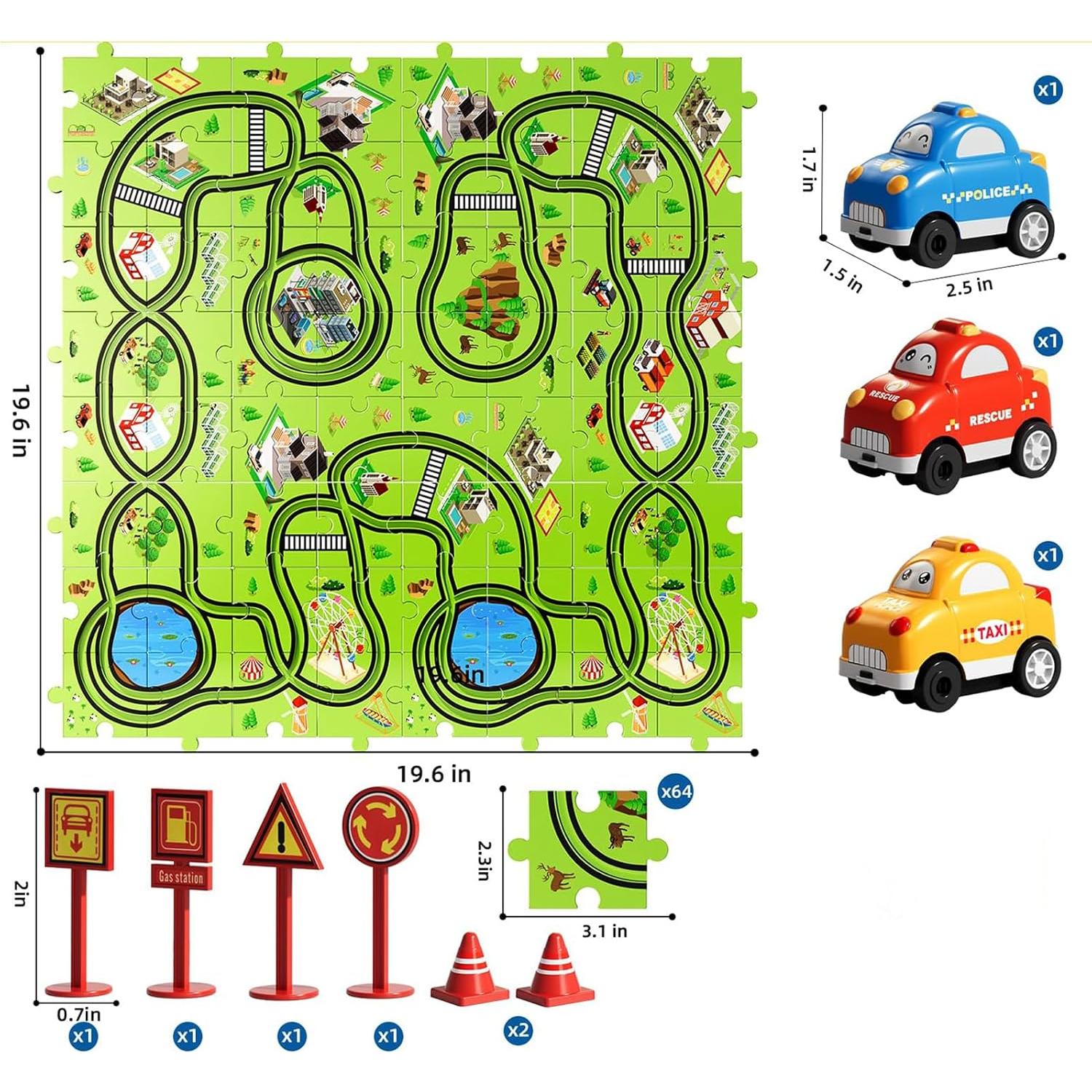 Juego de Rompecabezas de Pista de Carreras YunWings 64 Piezas