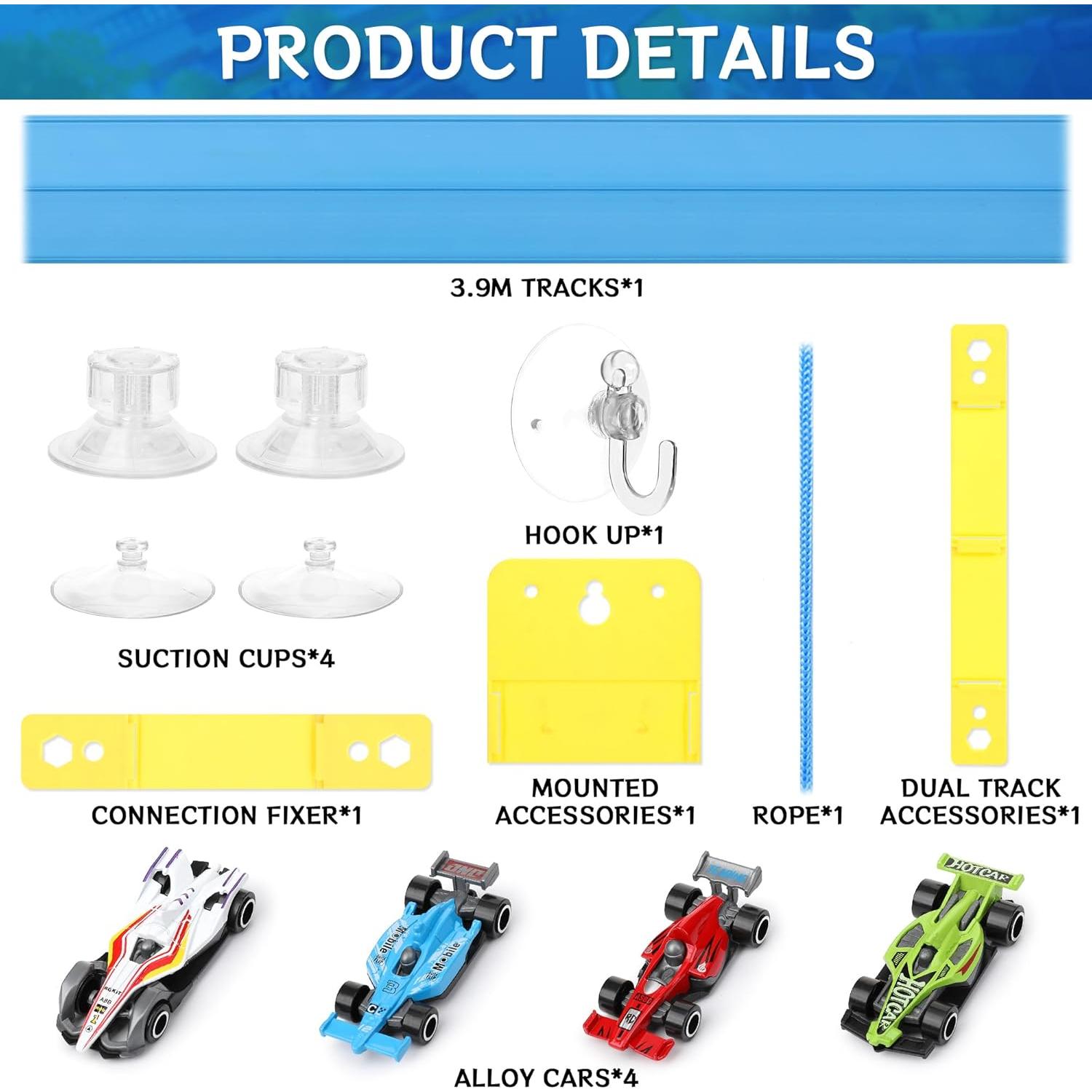 Pista de Carreras Flexible Liyauui 4 Autos Escala 1:64 4.5m