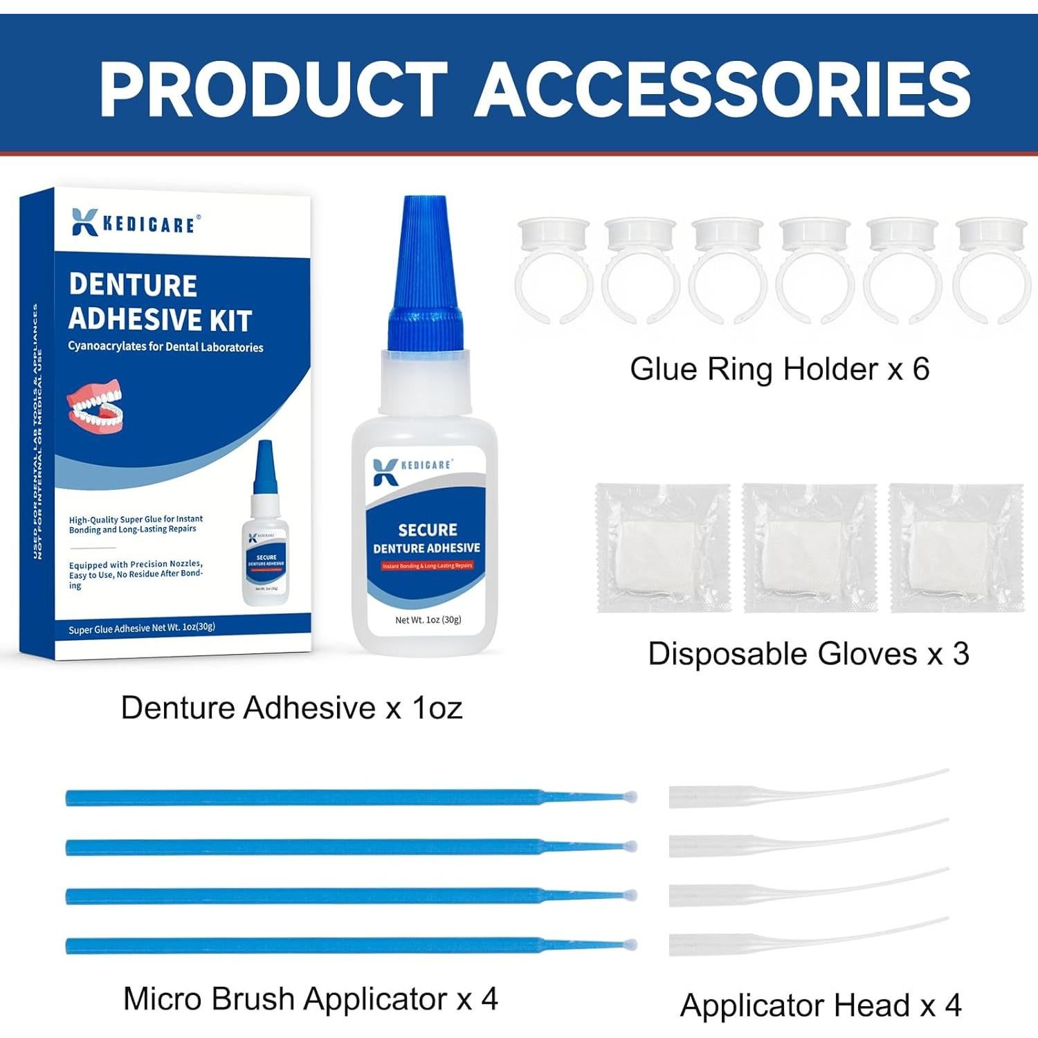 Kit de Pegamento para Reparación de Dentaduras Kedicare 30g