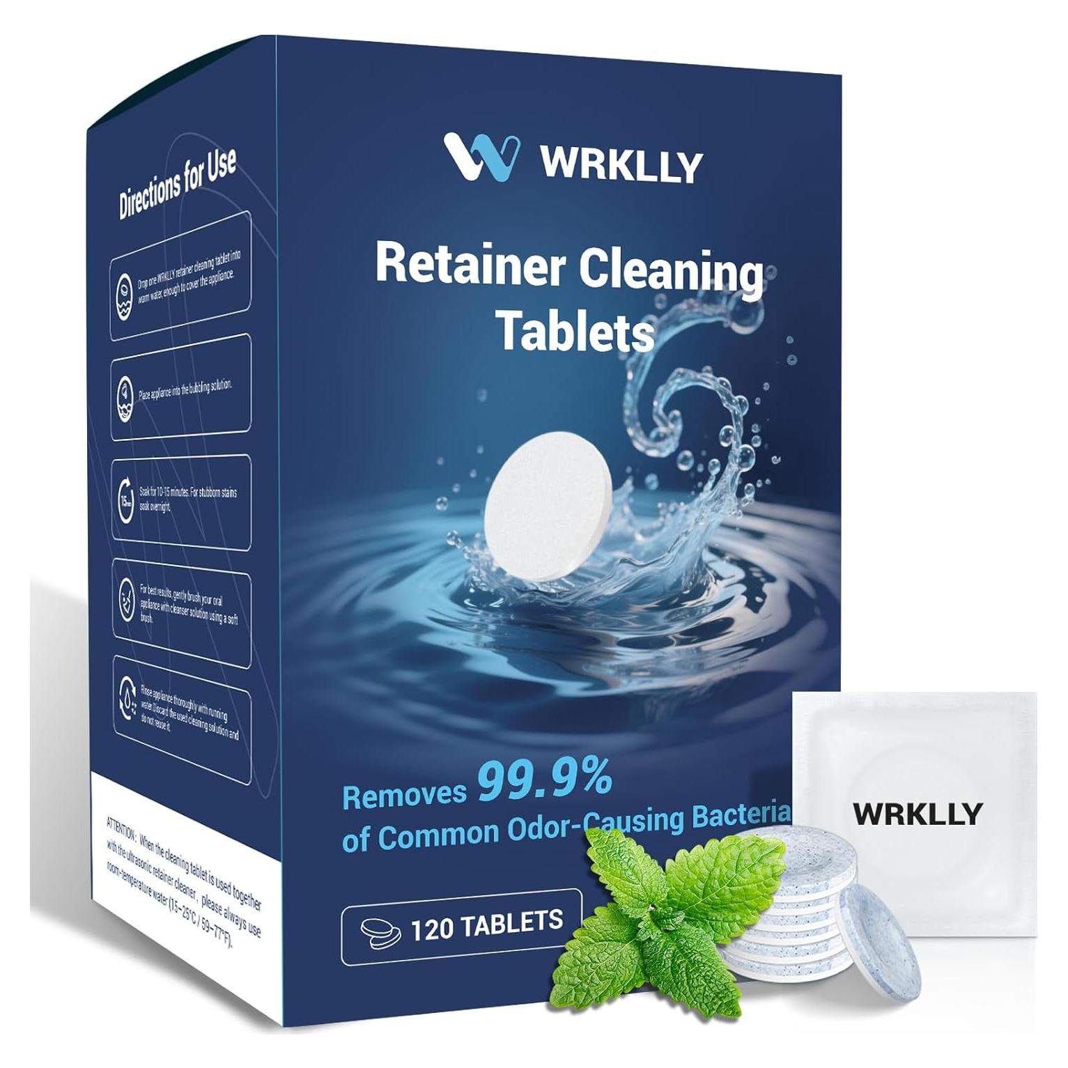 120 Tabletas Limpiadoras WRKLLY para Retenedores y Dentaduras