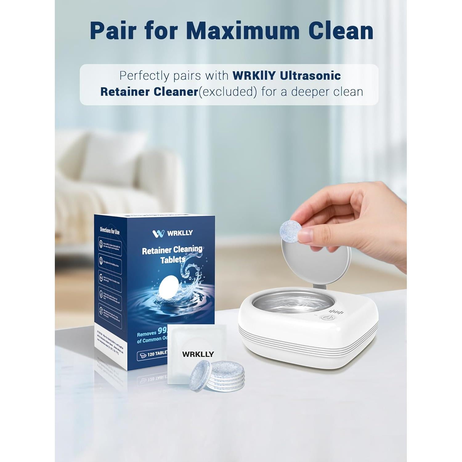 120 Tabletas Limpiadoras WRKLLY para Retenedores y Dentaduras