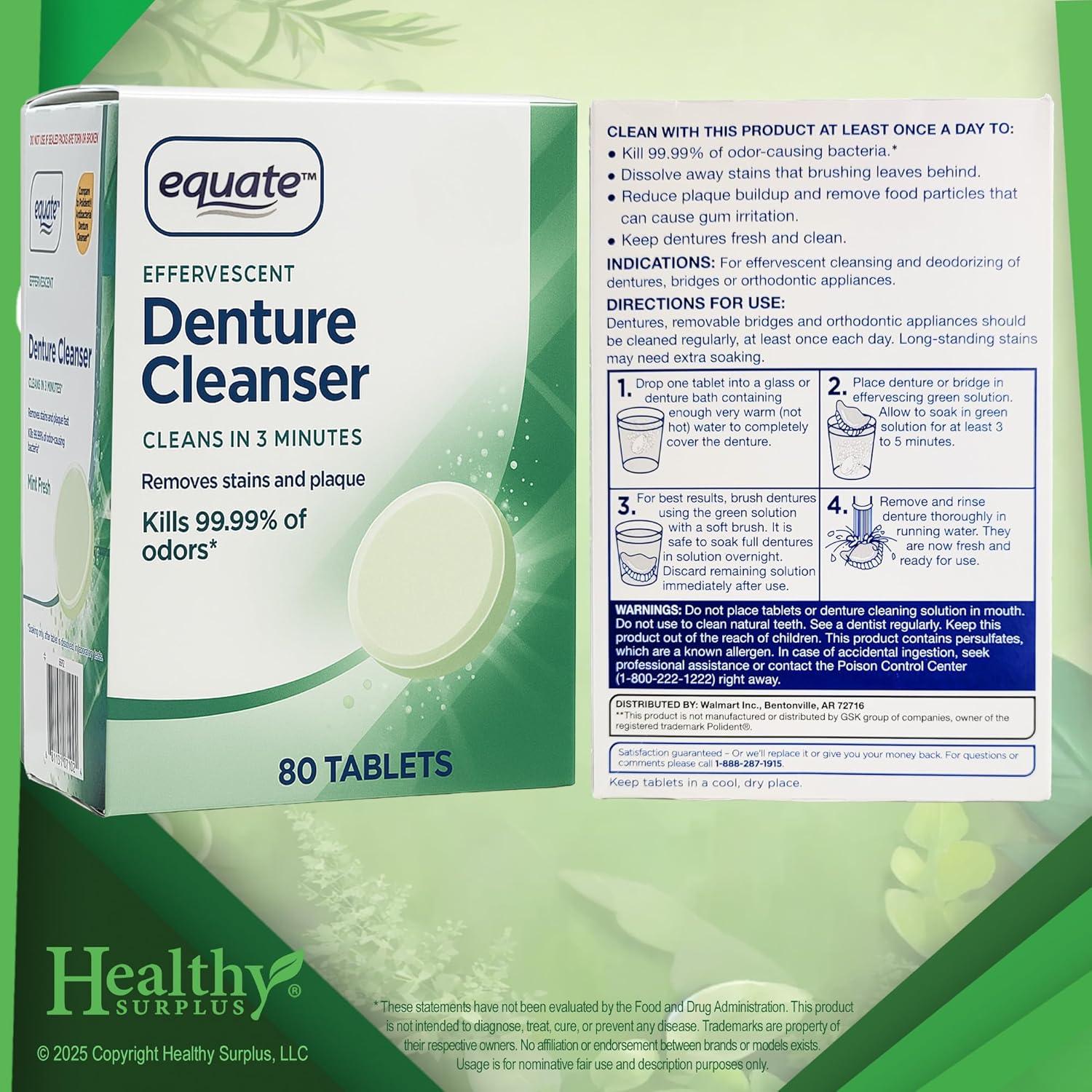 Limpiador de Dentaduras Equate + 3 Cepillos Individuales