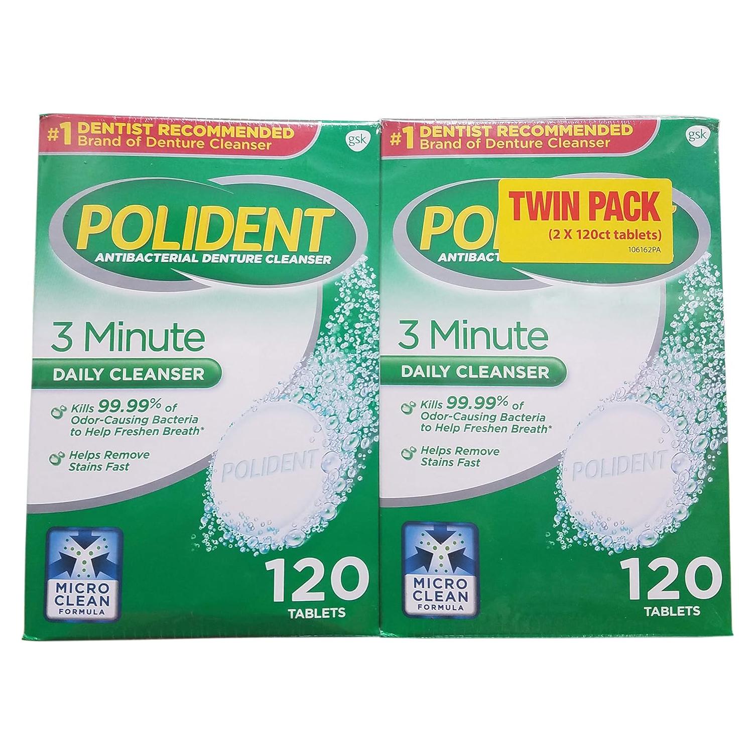 Limpiador de Dentaduras Polident Antibac 120 Tabletas