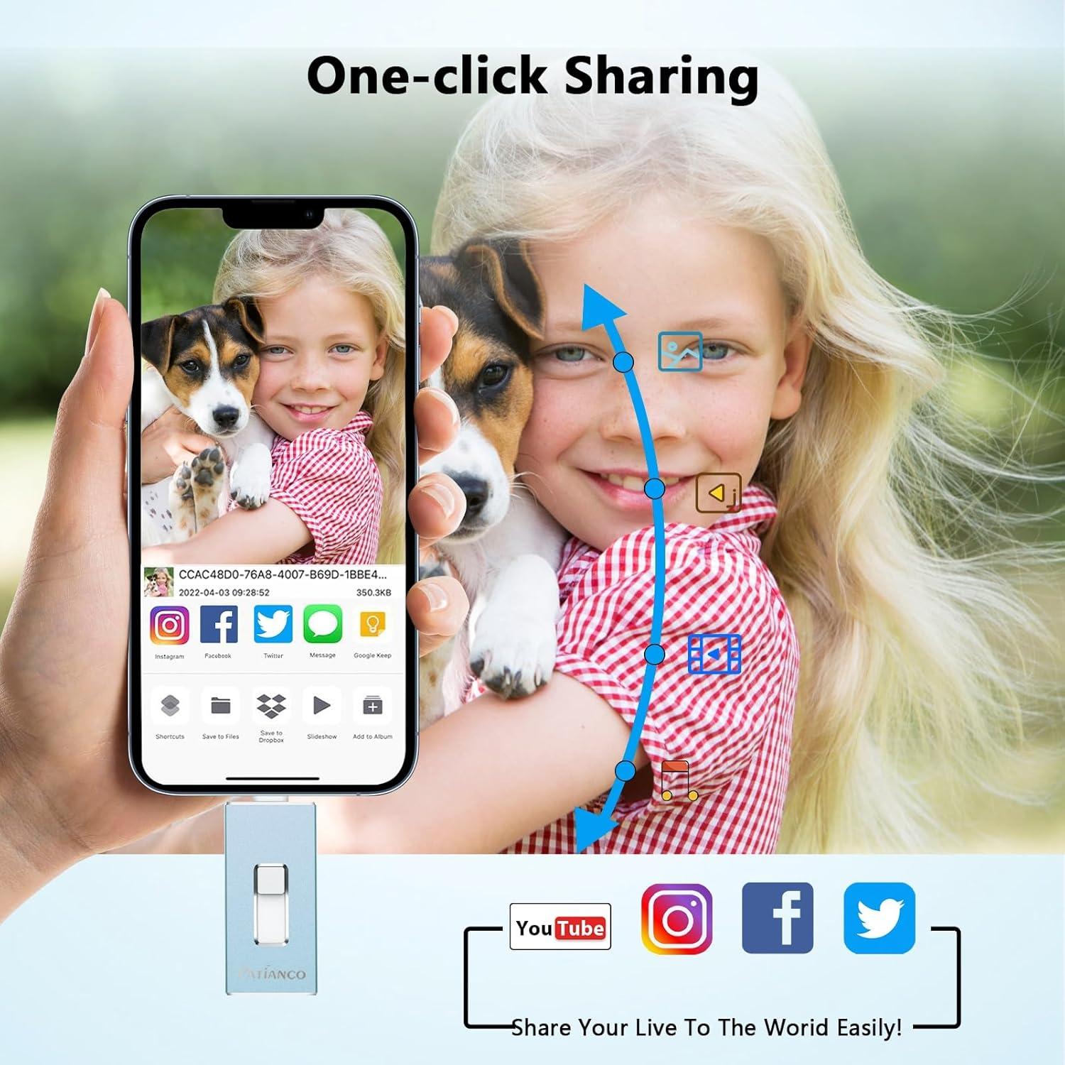 Unidad Flash USB 256GB Patianco para iPhone y iPad Azul