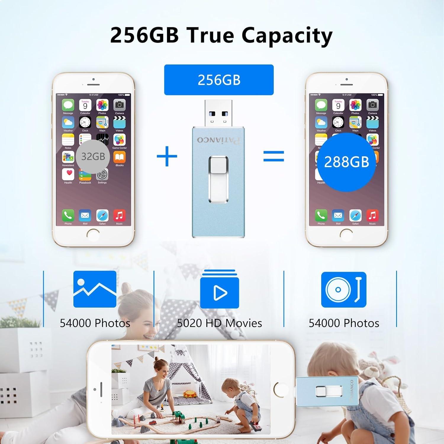 Unidad Flash USB 256GB Patianco para iPhone y iPad Azul