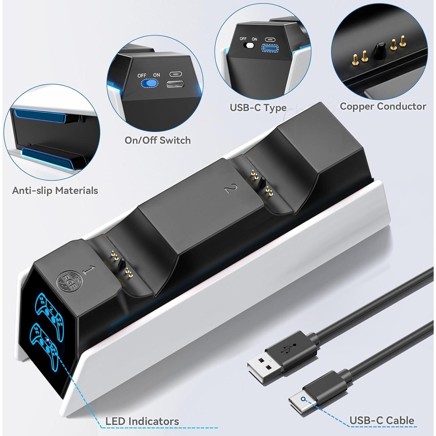 Estación de Carga PS5 Tokluck con Iluminación RGB y Doble Carga