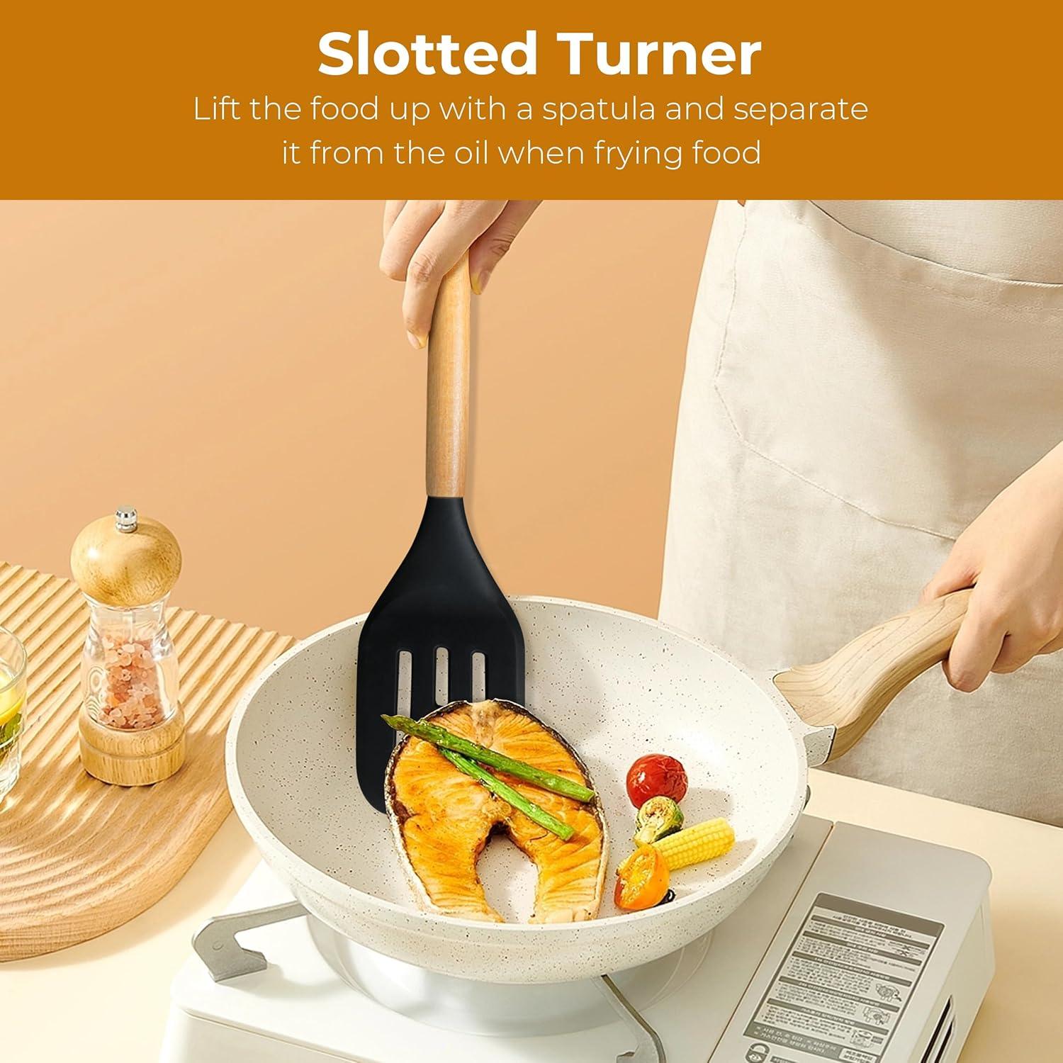 Juego de Utensilios de Cocina de Silicona 11PCS FINENUT Negro