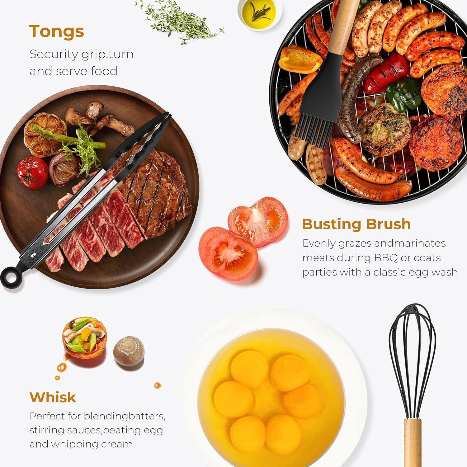 Juego de Utensilios de Cocina de Silicona 11PCS FINENUT Negro