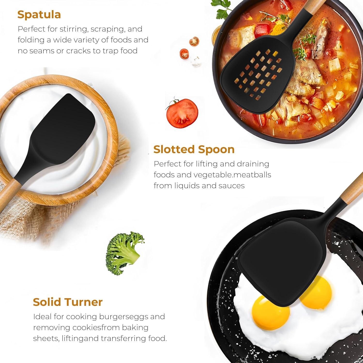 Juego de Utensilios de Cocina de Silicona 11PCS FINENUT Negro