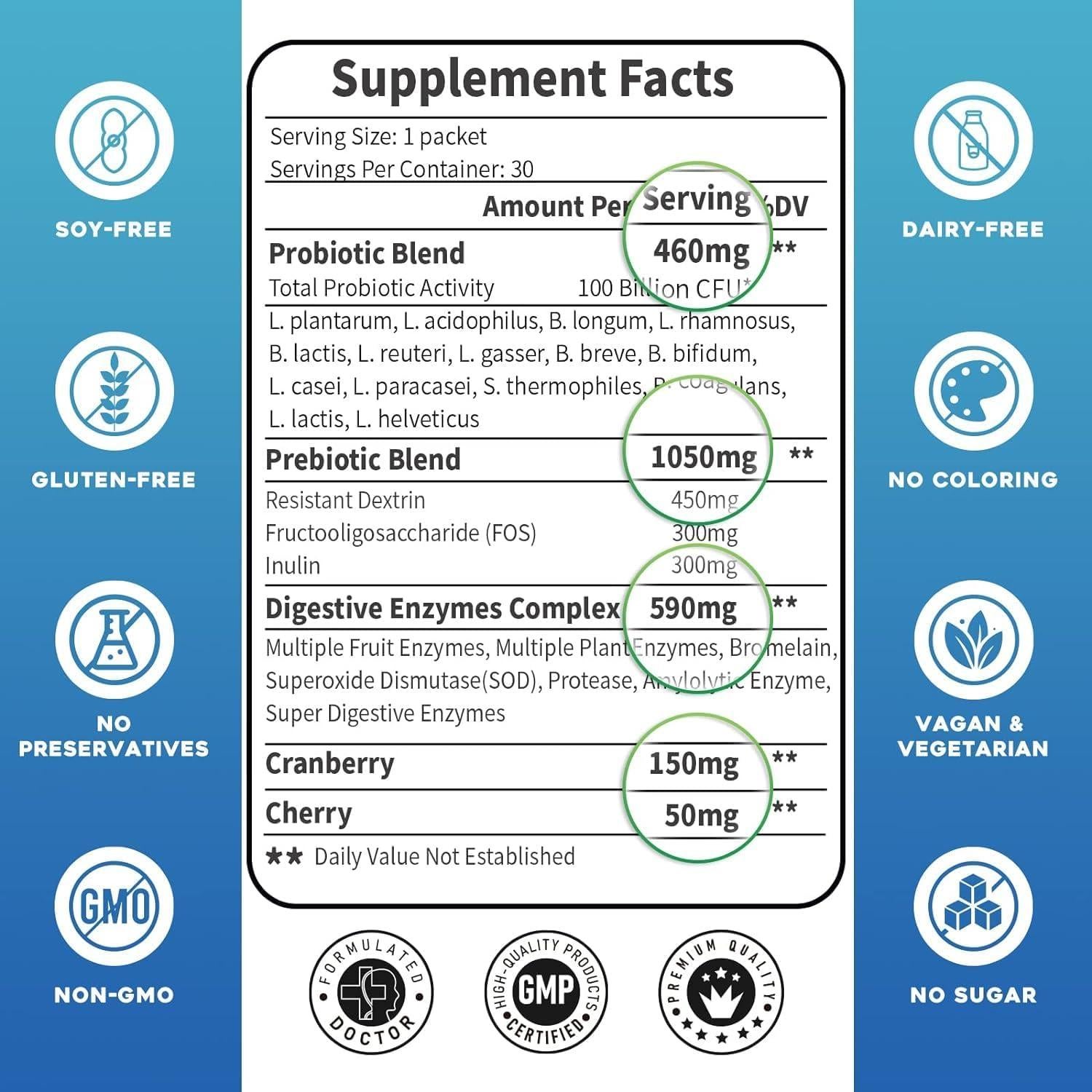 Probioticos 3-en-1 Zebora 100 Mil Millones 750 mg Vegano