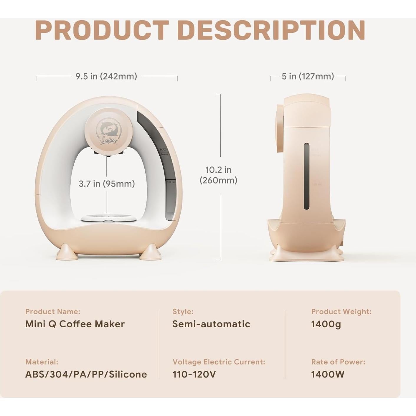 Cafetera de una sola porción i Cafilas MINI Q 1400W Champán