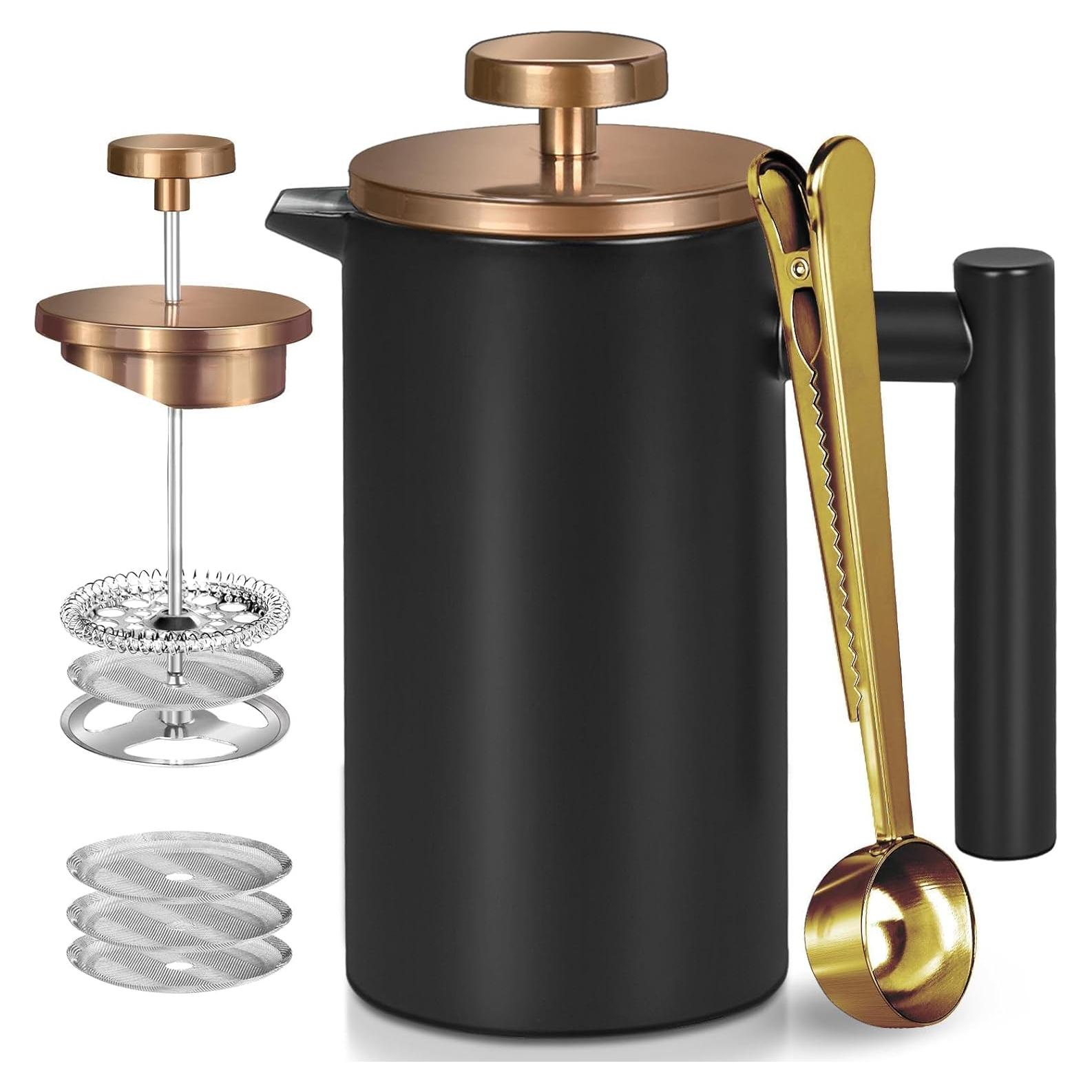 Prensa Francesa WORBIC 350ml Oro Rosa con 3 Filtros y Cuchara