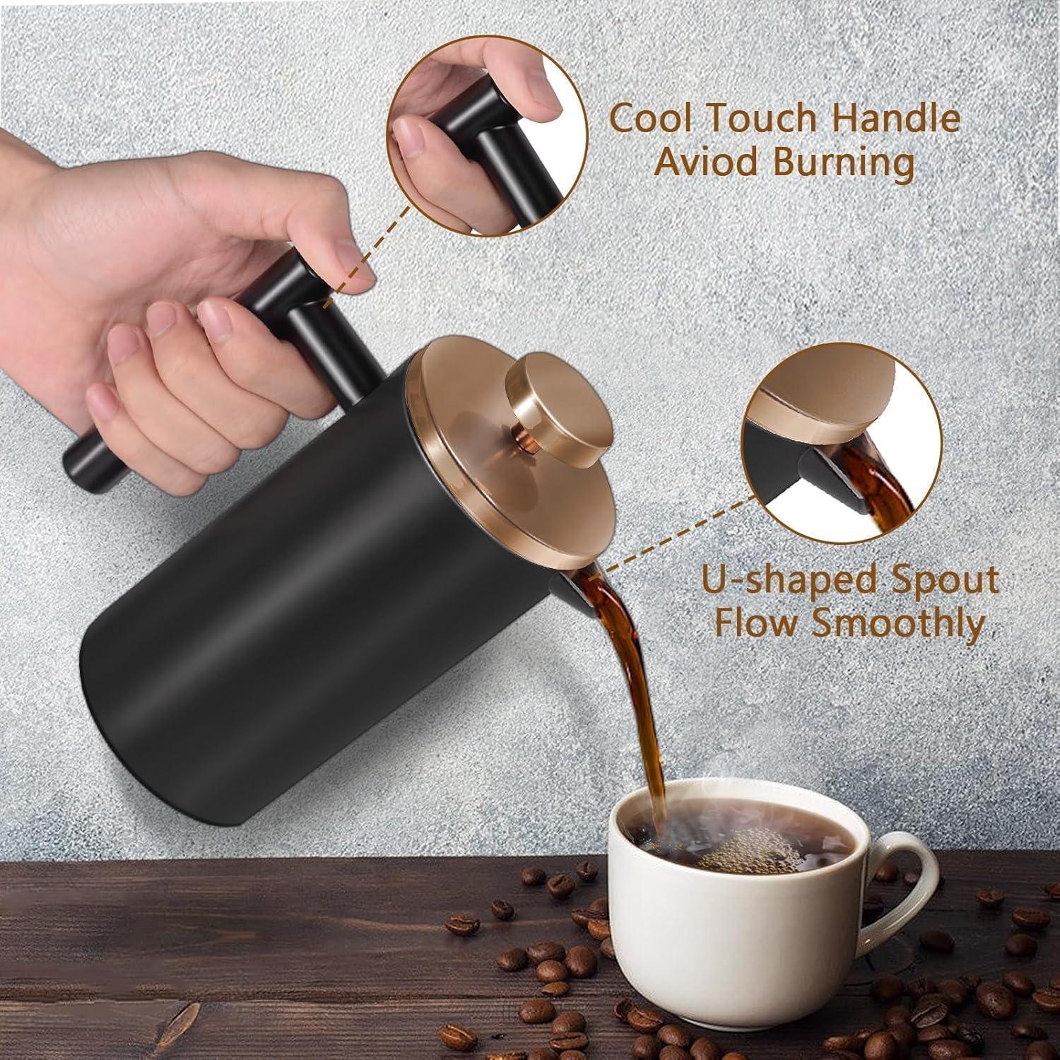 Prensa Francesa WORBIC 350ml Oro Rosa con 3 Filtros y Cuchara