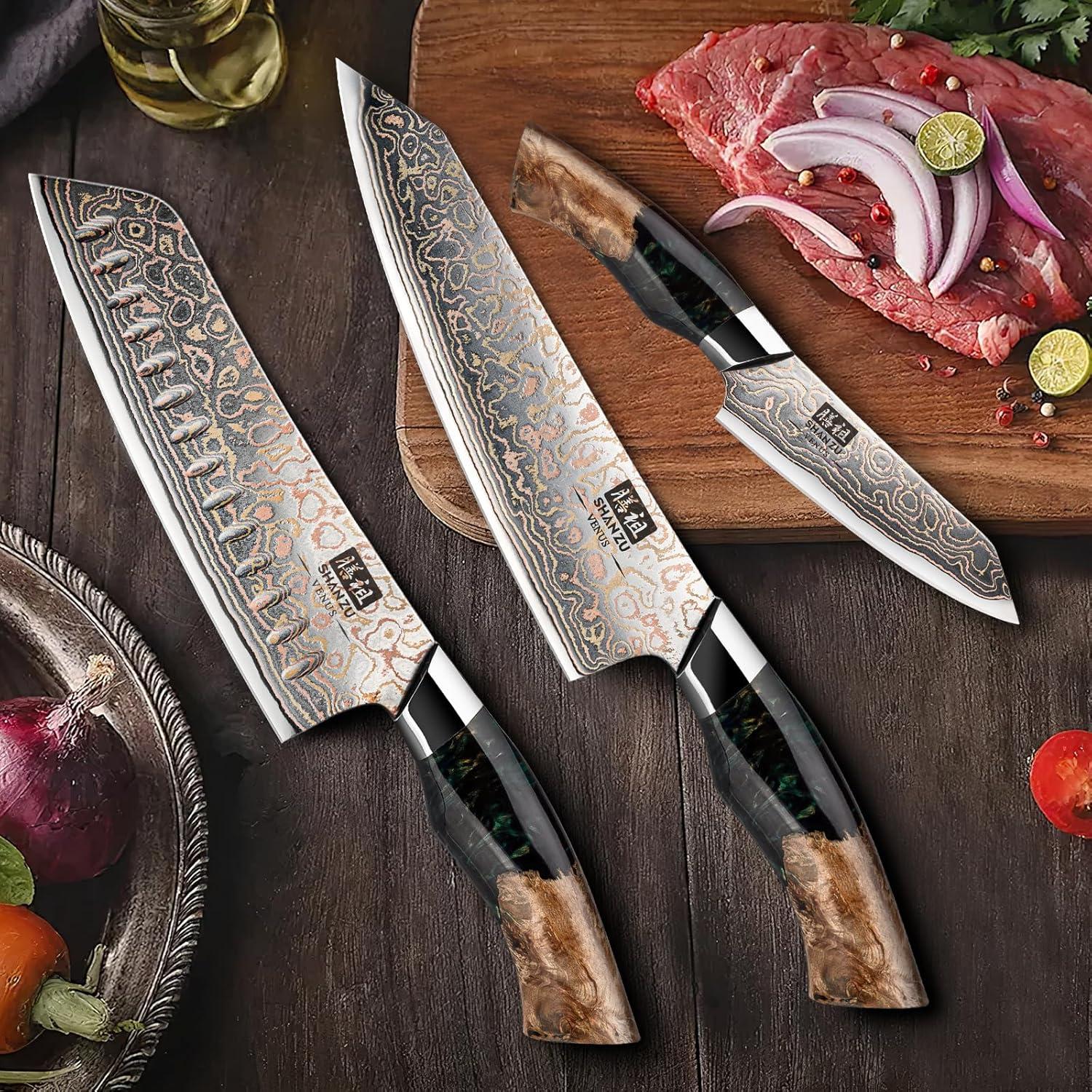 Juego de cuchillos SHAN ZU Damasco 3 piezas acero forjado